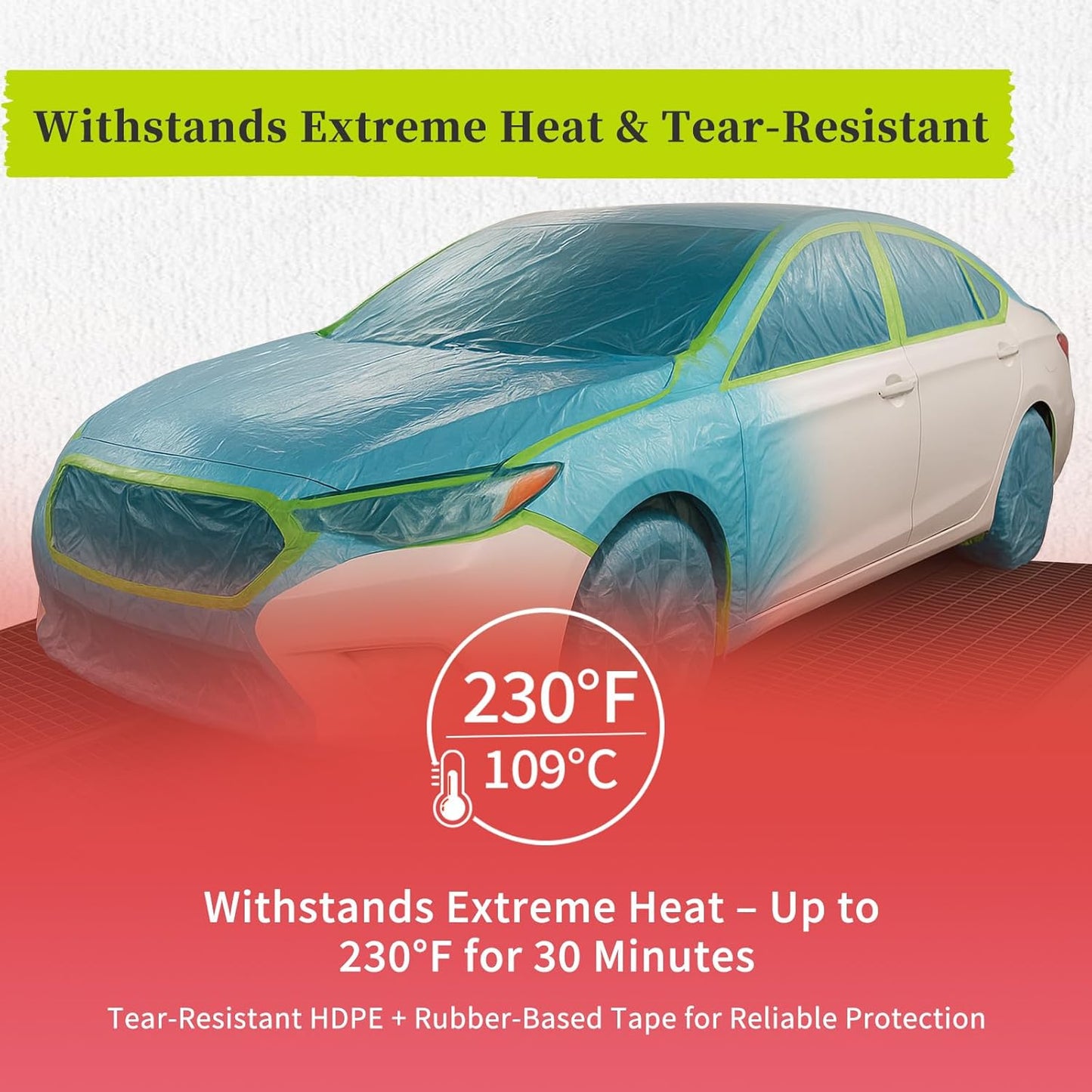 Pre-Taped Masking Film for Painting - 22" x 66' Masking Plastic with Automotive Tape and Drape for Covering Cars, Walls, Windows, Furniture, and More During Painting Projects （2 Rolls）