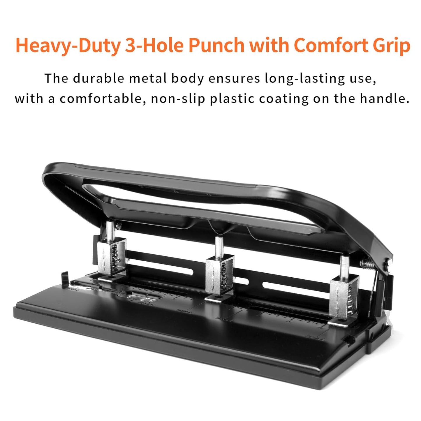 XOOL 3 Hole Punch, Heavy Duty Metal Hole Puncher for 2 or 3 Holes, 9/32" 7mm Hole Diameter, 40-Sheet Capacity, Adjustable Hole Spacing, Non-Slip Base for Office & School