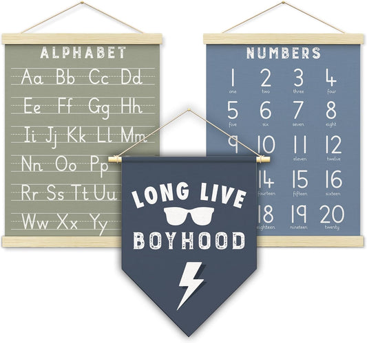 BONETAT Numbers alphabet poster for Nursery Toddlers, Play Room Wall Decor, ABC Wall Chart, Wall Hanging Decor for Toddler Playroom Decor Kids Wall Decor, Wooden Frame Alphabet Banner-A05