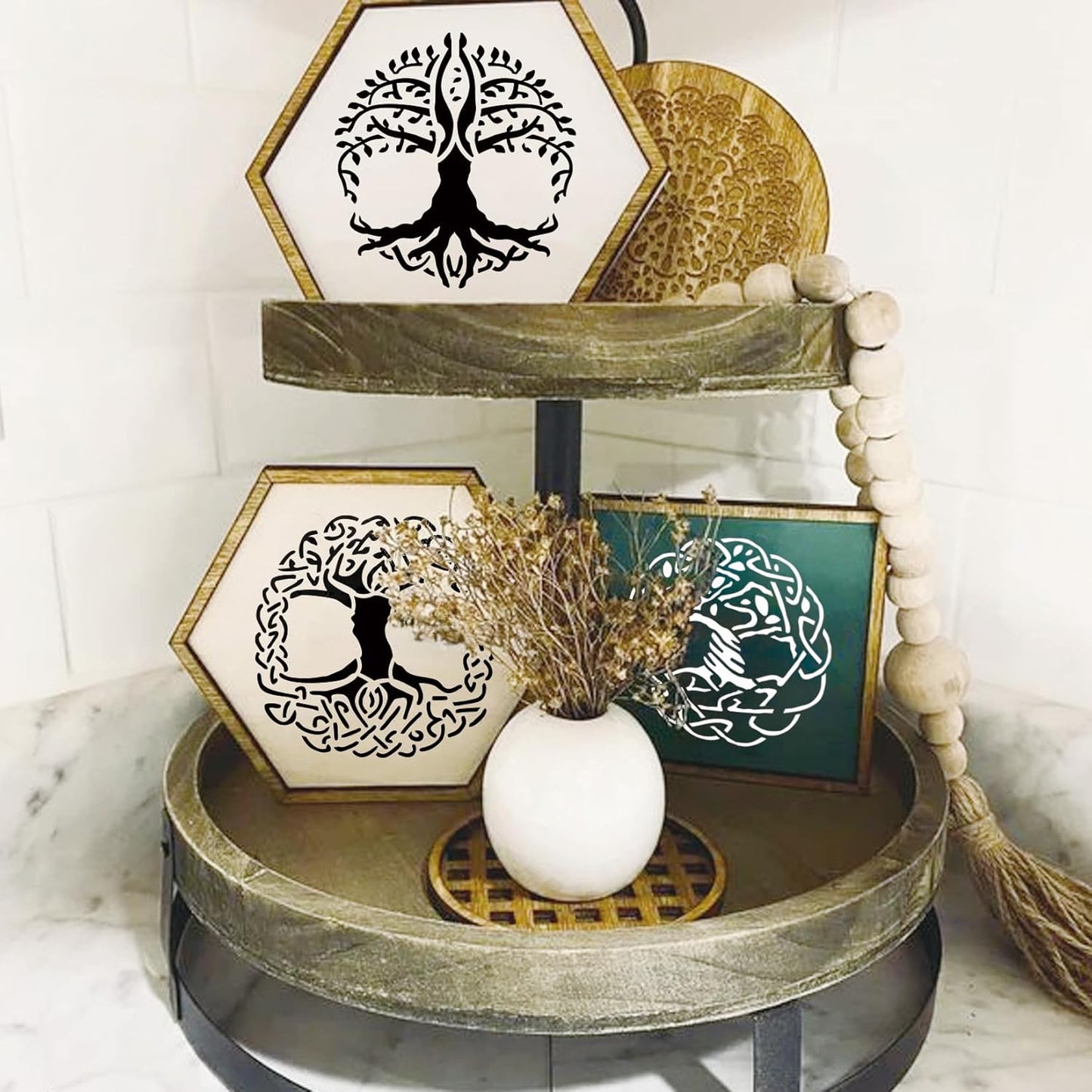 Small Stencils for Painting on Wood Reusable, 3 Inch Reusable Stencil for Craft Ornament Paint Template Stencils for Wall Card Rock Wood Signs Coasters Canvas Home Decor(Tree)