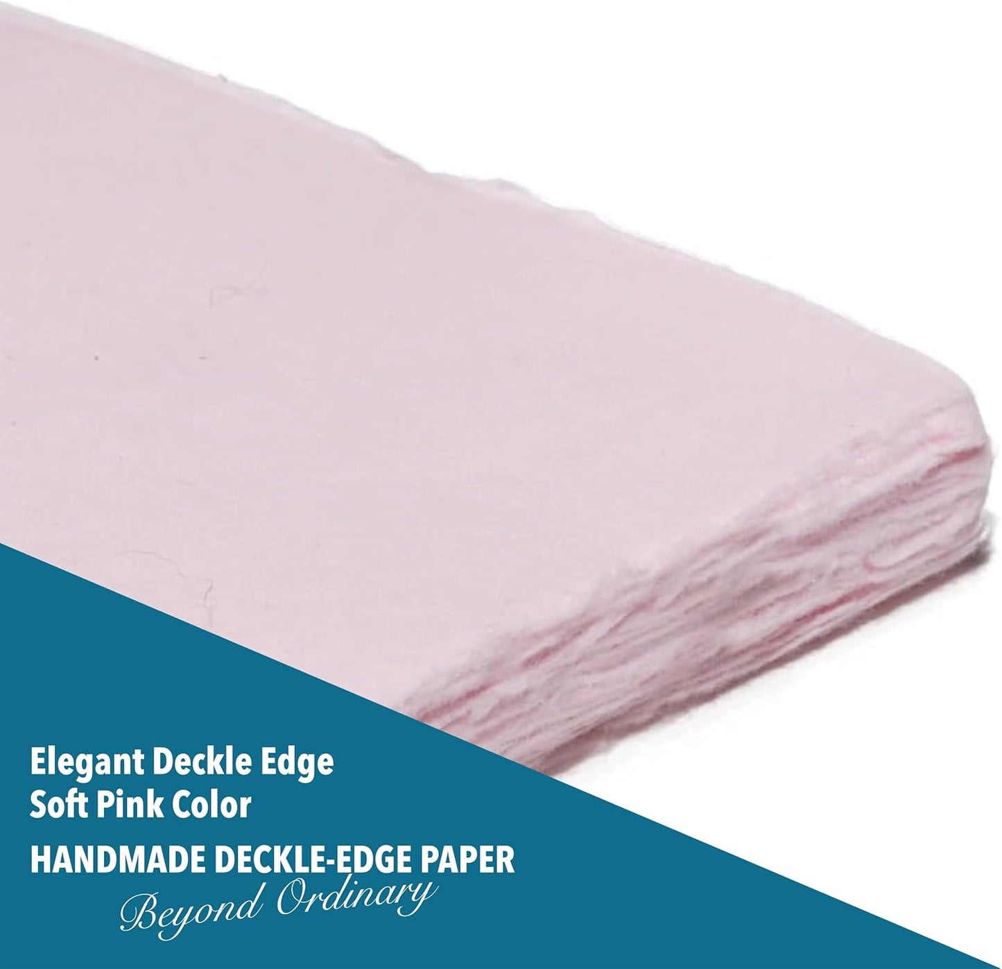 Wanderings A5 Handmade Deckled Edge Cotton Paper - Cold Pressed Texture - Paint, Watercolor, Writing, Printer - Cards, Invitations, Menus, Arts and Crafts. 50 Pack Pink 150gsm - 5.8" x 8.3"