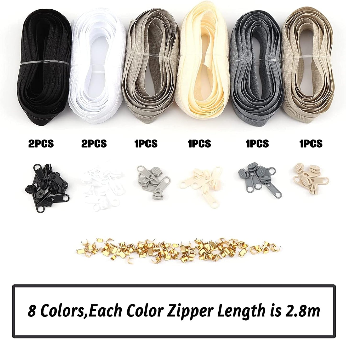 Zippers by The Yard for Sewing, DOITEM 2.8 mm Zippers 22.4 m Nylon Endless Zip Set with Slider and Zip for Sewing and Crafts – 6 Colors