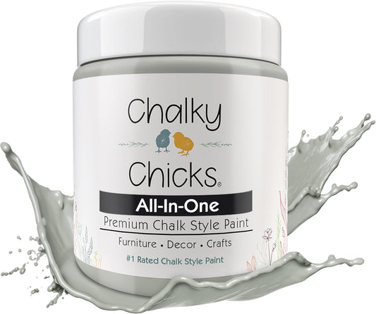 Chalky Chicks All-in-One Chalk Paint for Furniture or Cabinet - 4 Fl Oz - Matte Finish Normandy (Light Gray) for Metal, Wood Furniture Paint - No Sanding All-in-One for Home Decor & Crafts, USA Made