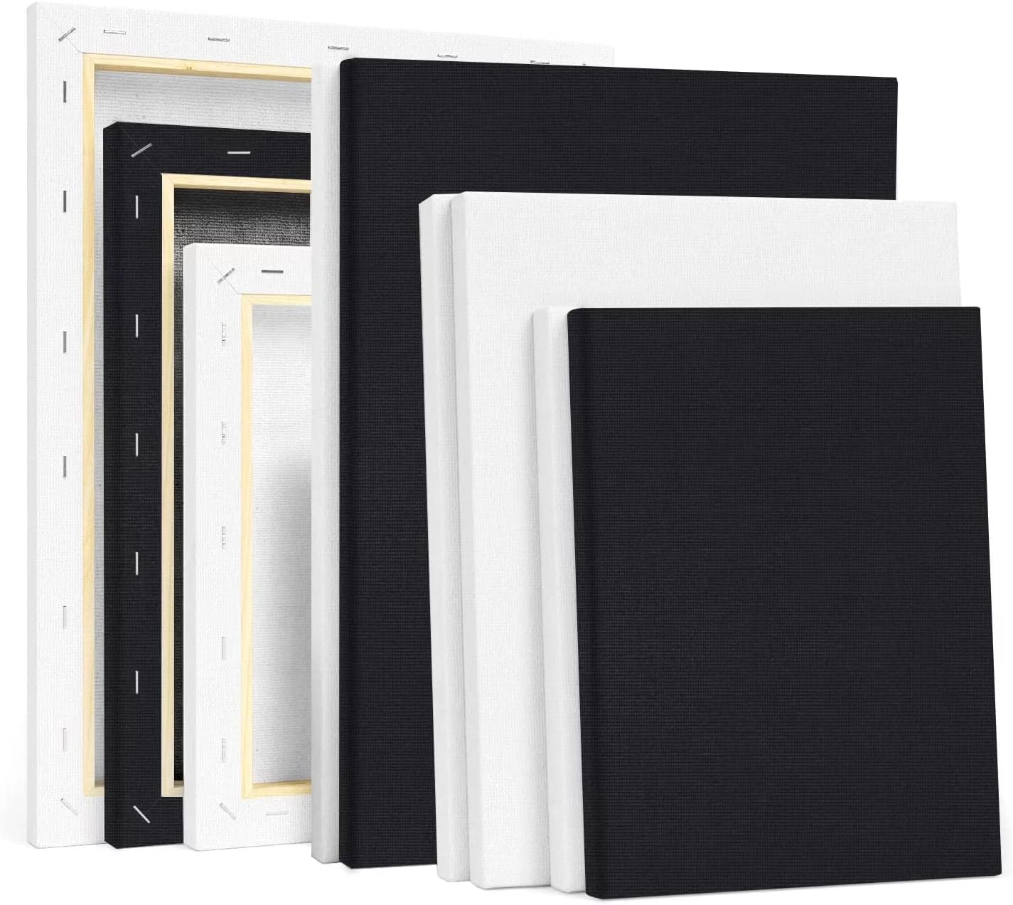 Black White Stretched Canvases for Painting Multi-Pack 3-Ea of11x14 8x10 5x7 Blank Painting Canvas 10OZ Gesso Fivefold Primed 100% Cotton Art Supplies for Acrylic Pouring Oil Paint Watercolor Tempera