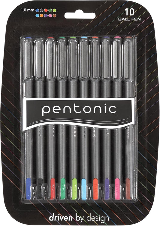 linc Pentonic Premium Ball Point Pen 1.0 mm Medium Point, 10-Count, Assorted Colors | Medium Point Featherlite Feel, Easy Flow Ink Technology, Sleek Matte Finish