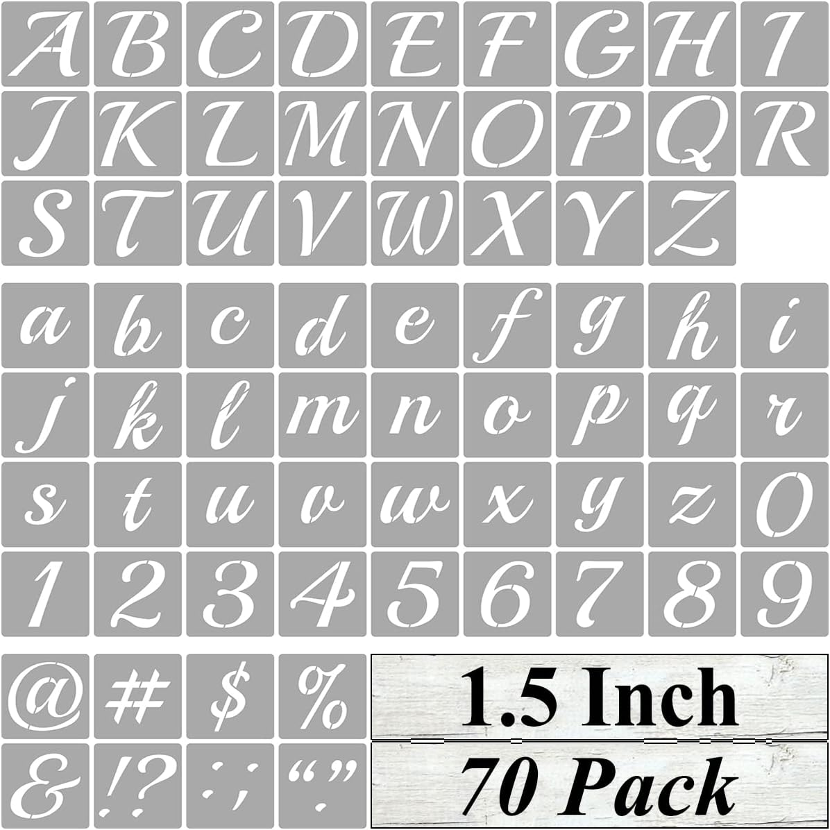 1.5 Inch Alphabet Letter Stencils for Painting - 70 Pack Letter and Number Stencil Templates with Signs for Painting on Wood, Reusable Cursive Letters Stencils for Chalkboard Wood Signs & Wall Art