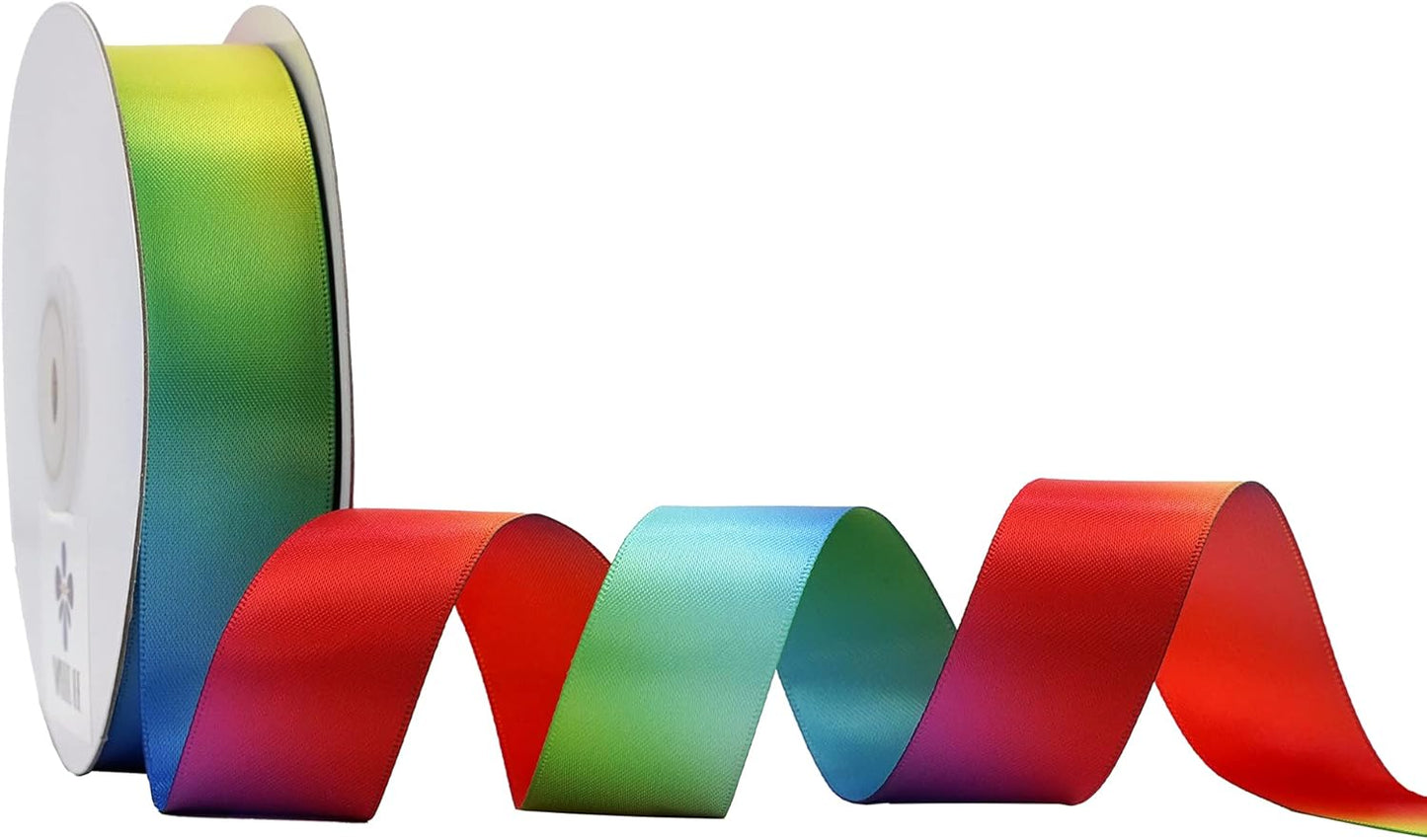 MEEDEE Rainbow Ribbon Satin Ribbon 1 inch Rainbow Satin Ribbon Rainbow Colored Ribbon for Crafts Gift Wrapping Pride Birthday Party Decoration DIY Rainbow Hair Bows - 25 Yards