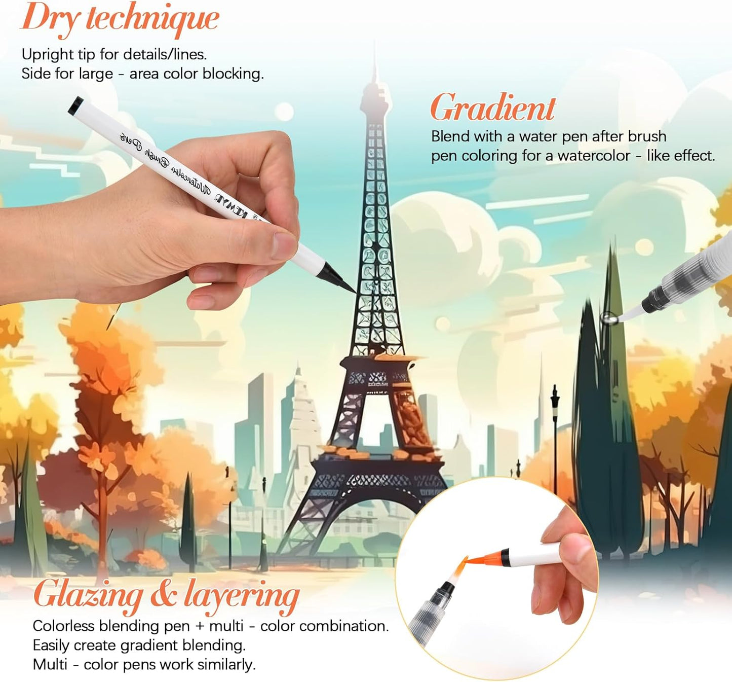 Watercolor Brush Pens,72 Colors Brush Tip Pens for Watercolor Painting, 3 Aquapen Blending Brush,Watercolor Markers for Artists and Beginner Painters Coloring Books, Calligraphy,Manga