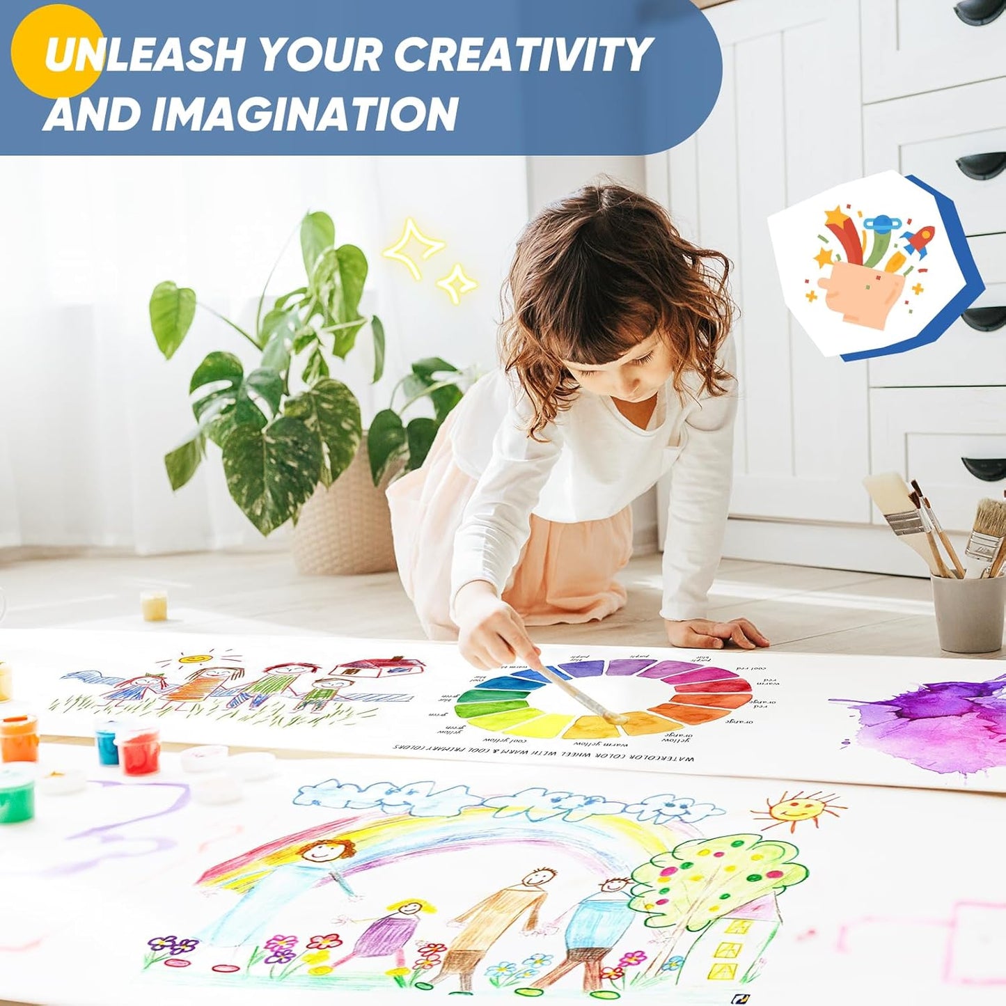 Art Paper Roll for Crafts, Drawing & Painting, 17.75"x1200" (100') White Gift Wrapping Craft Kraft Bulletin Board Poster Banner Coloring Paper, Kids Art Supplies, Wedding Floral Supplies 80GSM 55LB