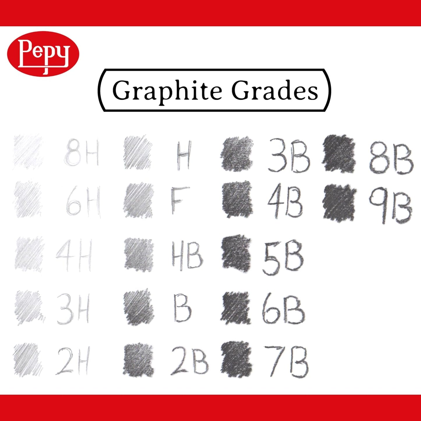 Pepy Graphite Professional Drawing Pencils - Set of 12 2B Pre-Sharpened Black Lead Pencils; Perfect for Drawing, Sketching and Shading, Graphic and Fine Art