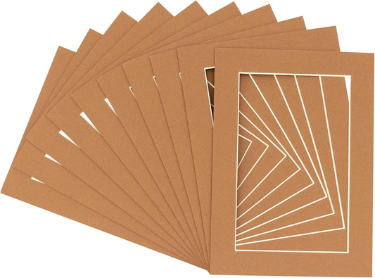 5x7 Mat for 8.5x11 Frame - Precut Mat Board Acid-Free Show Kit with Backing Board, and Clear Bags Brown 5x7 Photo Matte Made to Fit a 8.5x11 Picture Frame Matboard for Framing, Pack of 25 Mats