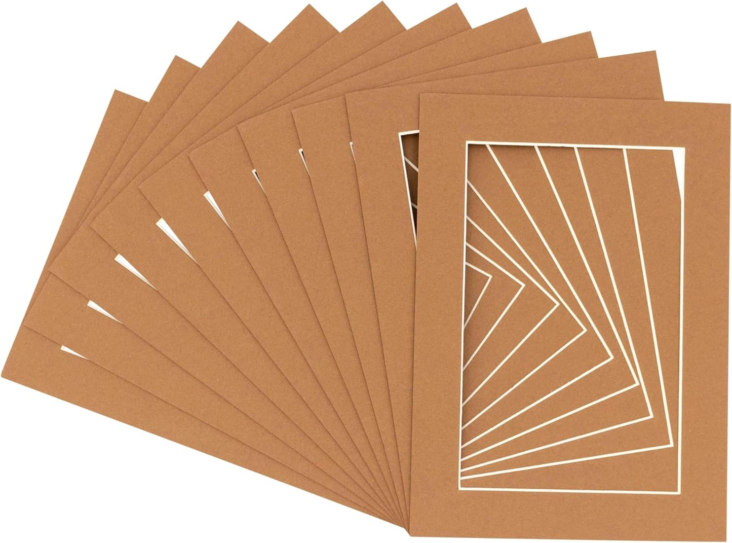 Pack of Ten Acid Free 11x14 Mats Bevel Cut for 8.5x11 Photos - Aged Oak Brown Precut Matboards With Backing Boards and Self Seal Photo Mat Bags For Pictures, Photos, Framing - 4-ply Thickness