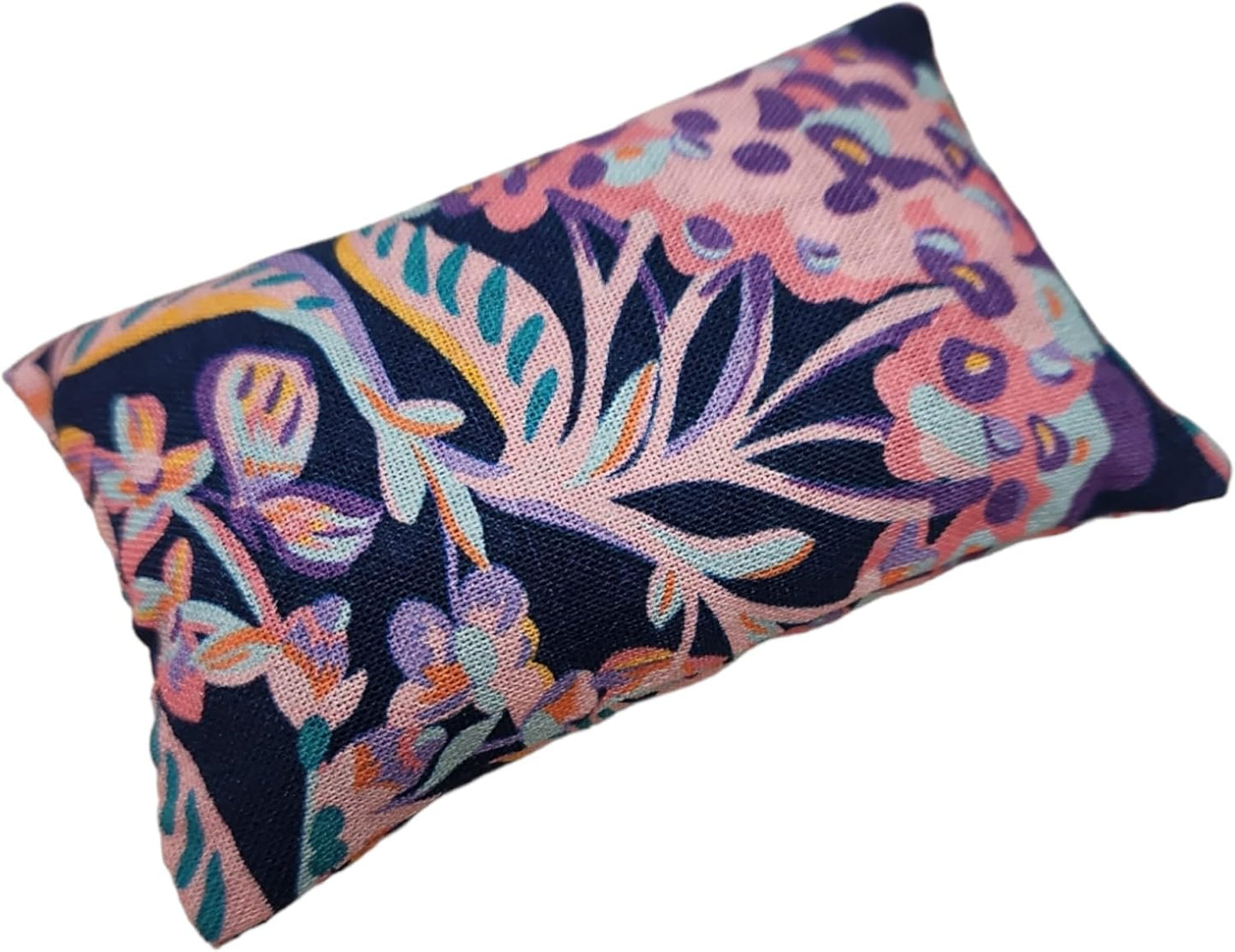 Emery Pincushion for Sewing, Quilting, Felting - Pin Cushion Filled with Abrasive Turkish Emery Sand - Handmade in USA - Pink Floral on Navy Blue Background (2"x3", Tropical Floral Burst)