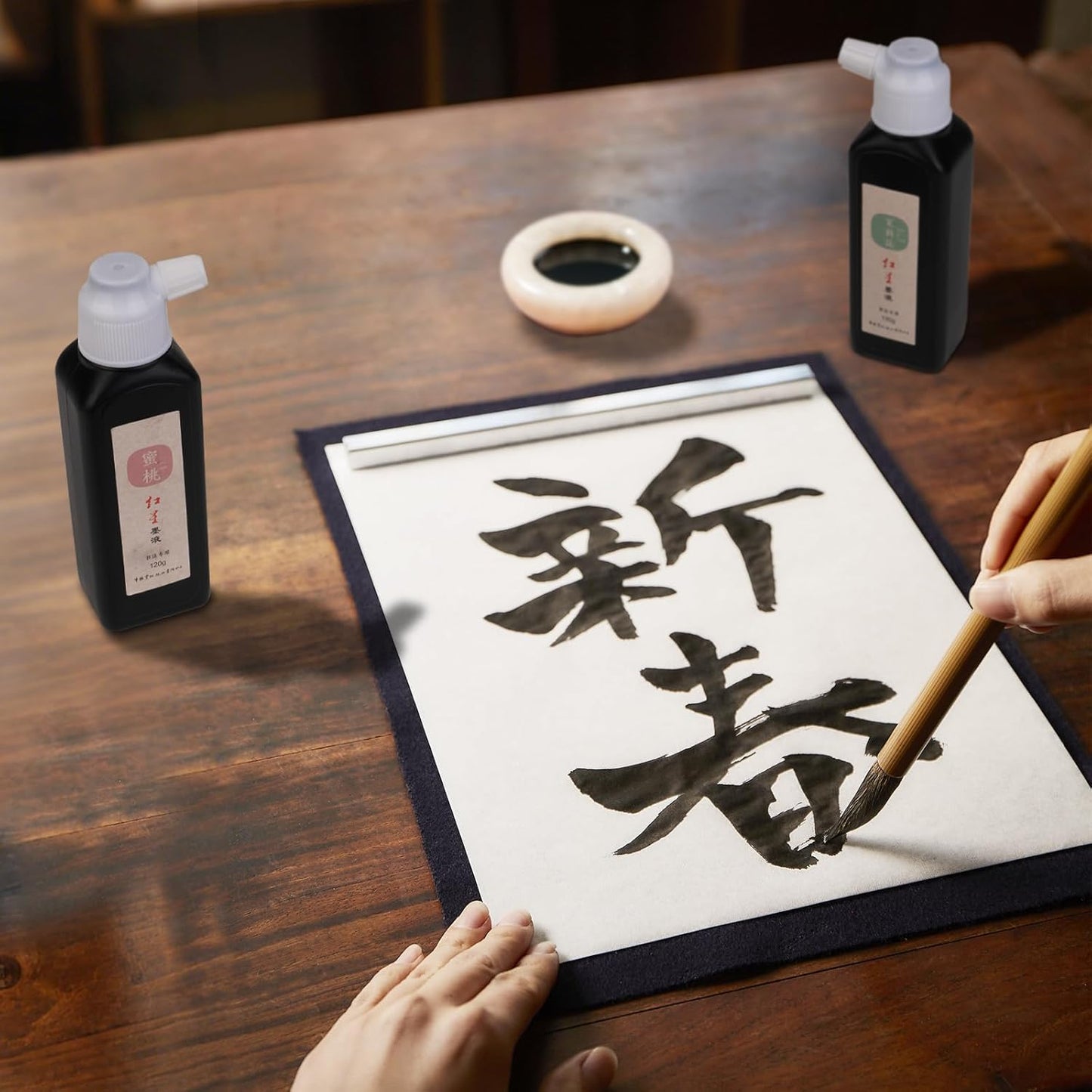 MEGREZ Chinese Calligraphy Ink, Sumi Ink Flower Scented Calligraphy Ink for Beginner Practice Chinese,Redstar Black Liquid Ink for Painting and Writing, Freesia