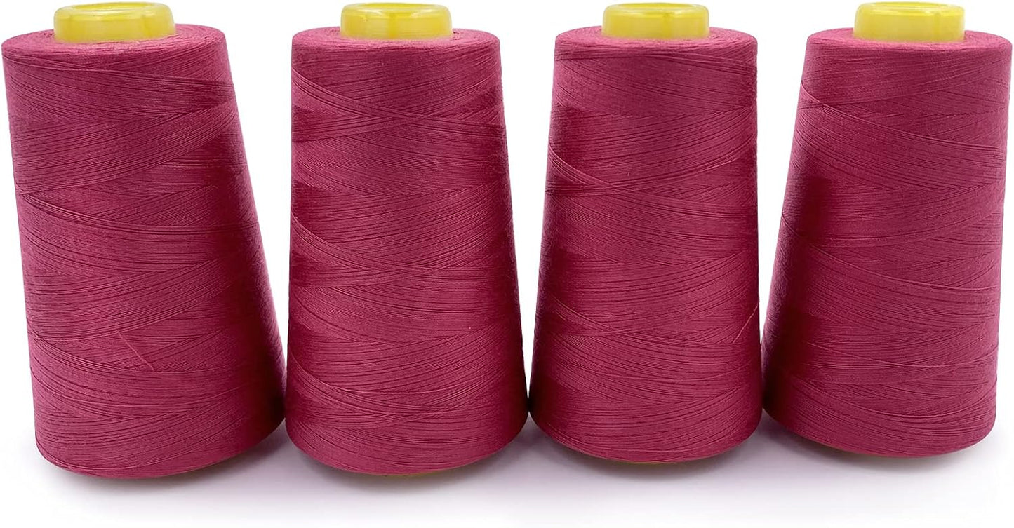 Tortoise 4 Cones of 3000 Yards Each Spool Thread for All Purpose, Serger, Overlock, Quilting, Sewing Machine - 100% Polyester - Fuschia