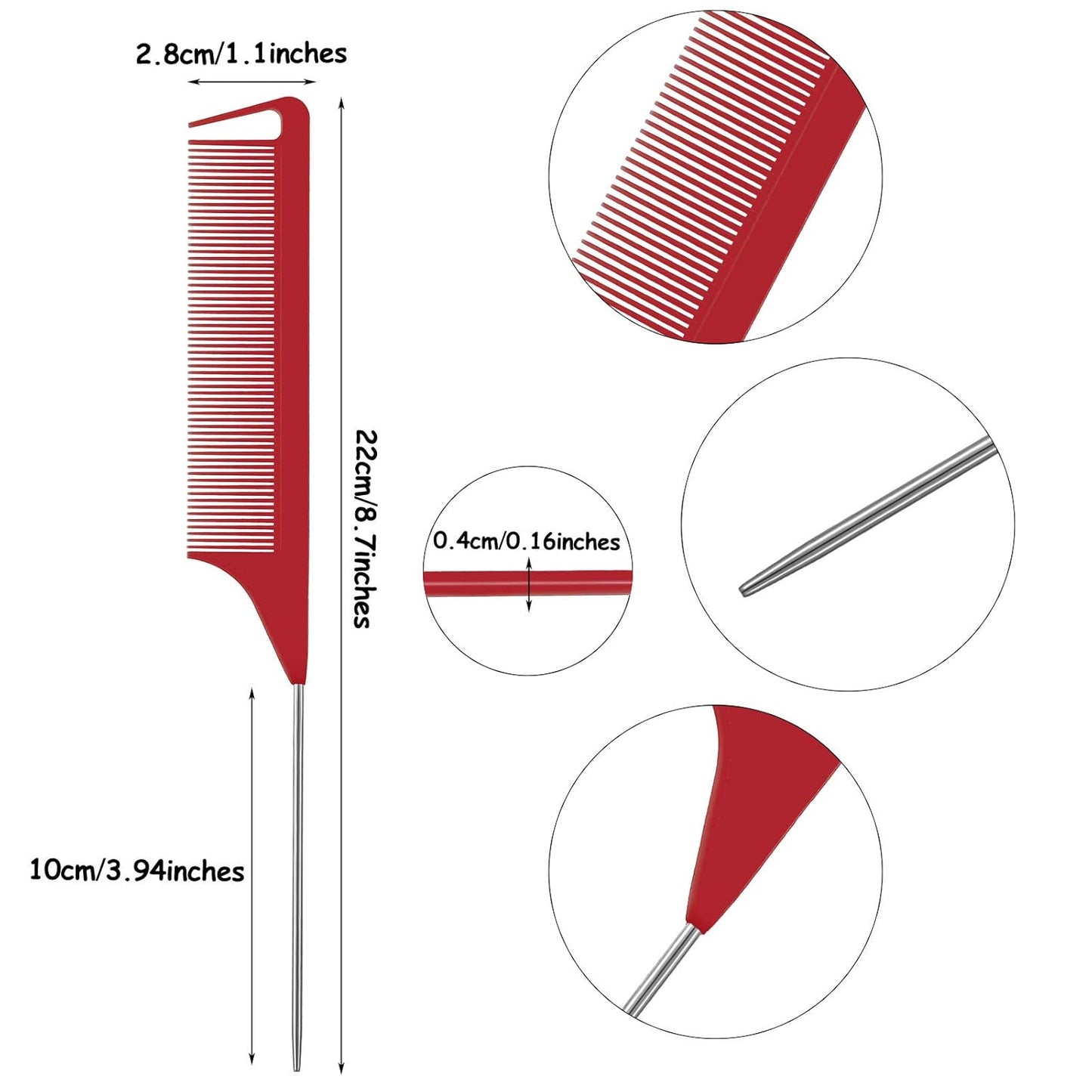 WILLBOND Magnetic Wrist Sewing Pincushion Wrist Magnetic Pin Holder Wristband Pin Cushion Holder with 3 Pcs Stainless Steel Pintail Comb Rat Tail Comb for Hair Clips Hand Sewing(Red)