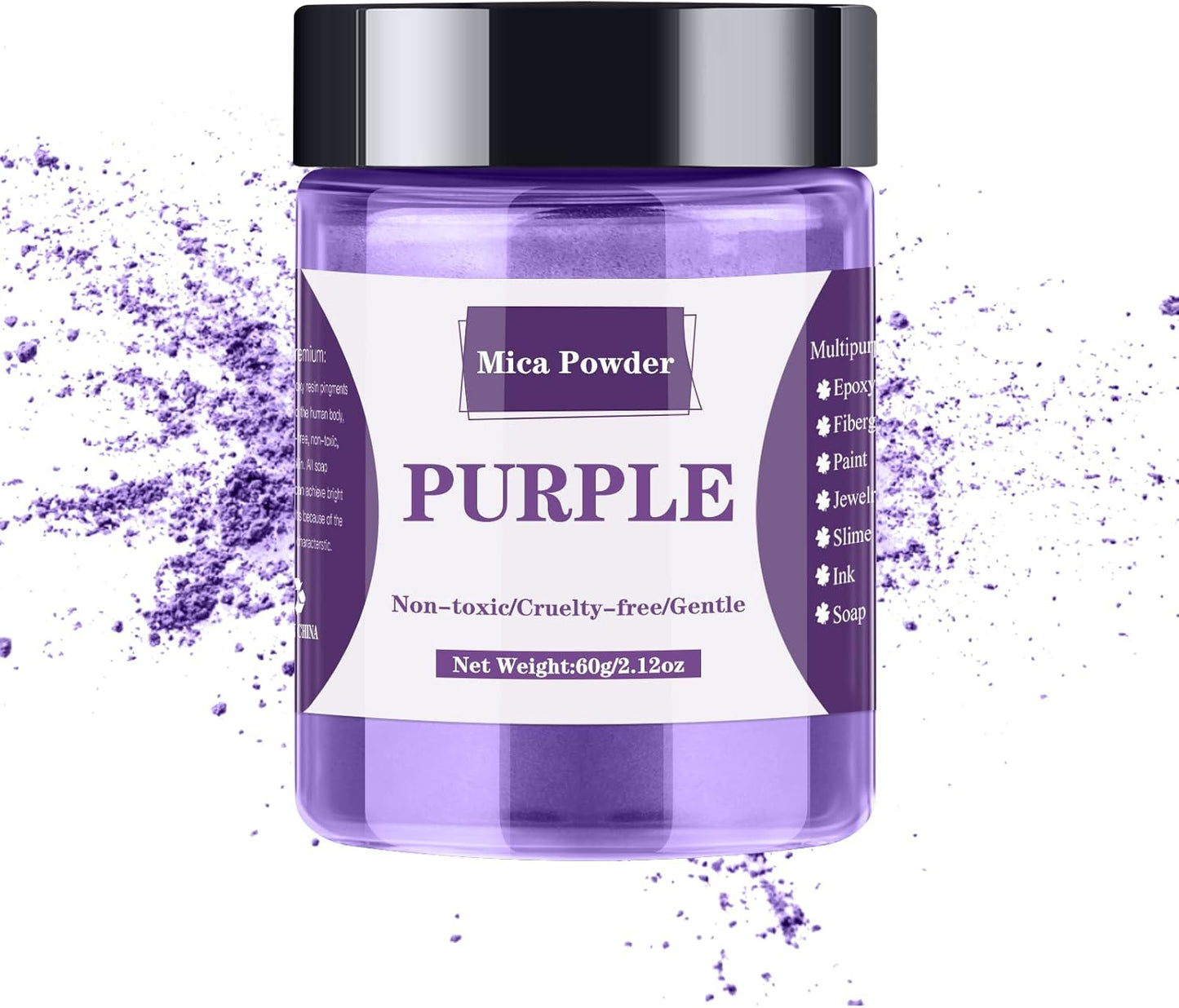 Mica Powder - 60g Mica Powder for Epoxy Resin - Pearl Pigment Powder Dye for Resin/Eye Shadow/Soap Making/Nails/Bath Bombs etc. (Purple)