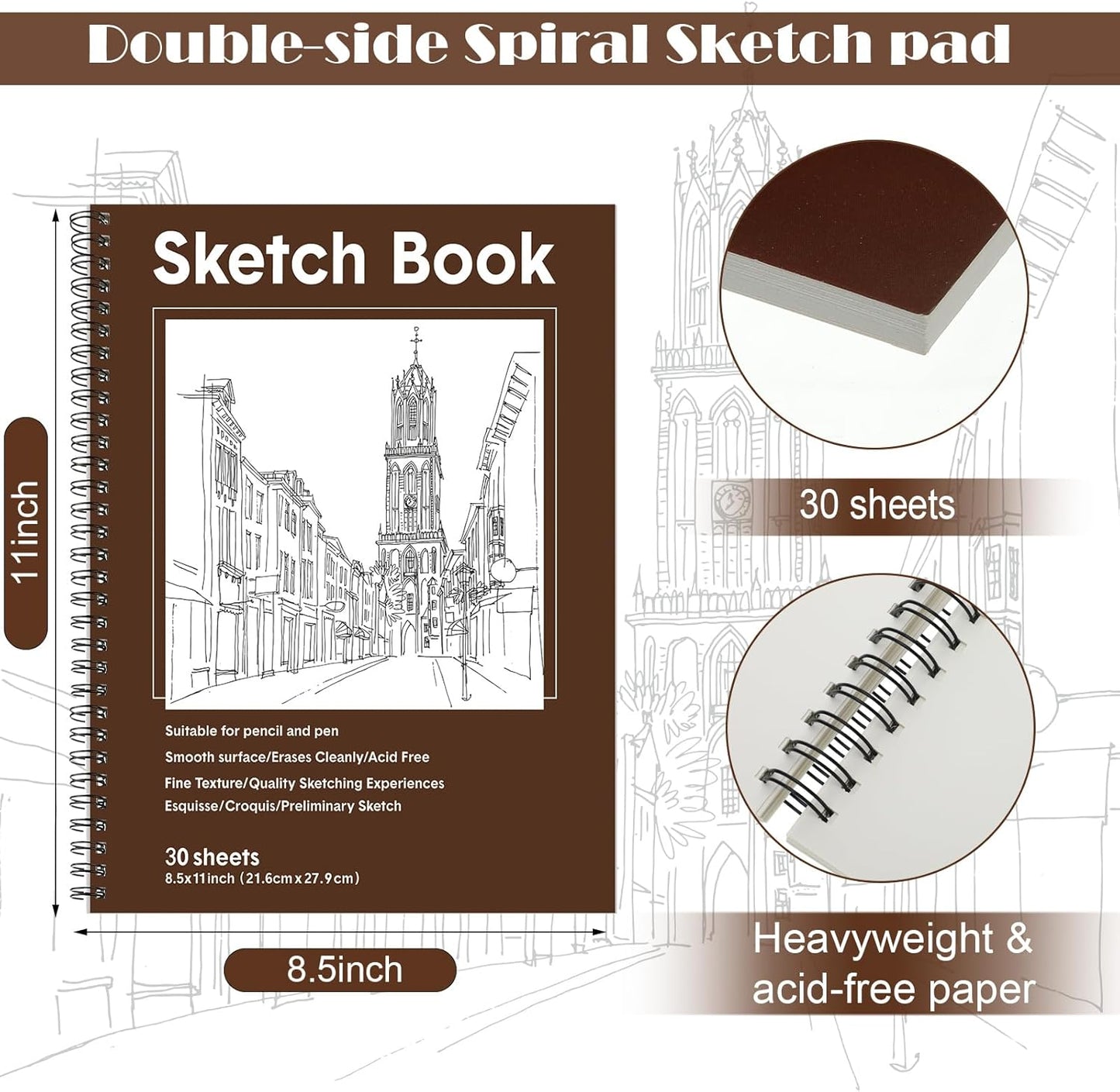 Qilery 24 Pcs 8.5 x 11'' Sketch Book Pads Bulk 30 Sheets Each Spiral Sketchbook 100 GSM Drawing Paper Acid Free Art Sketch Book Pack for Painting Sketching