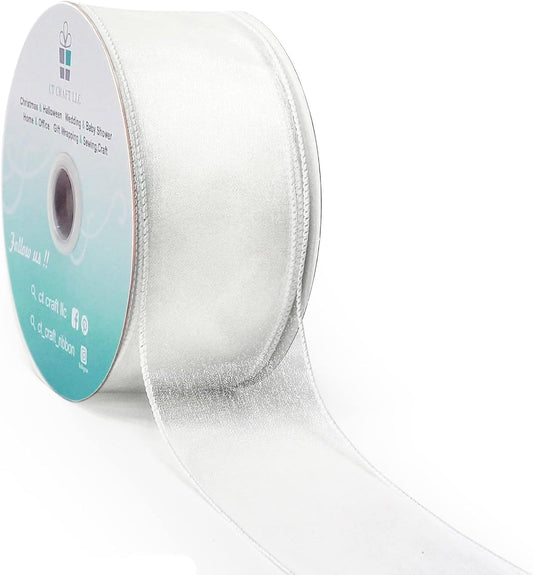 CT CRAFT LLC Sheer Organza Wired Ribbon 2.5" x 50Yards White for Wedding Chair Bow Flora Bouquet Gift Wrapping Christmas Tree Home Decor Wreath