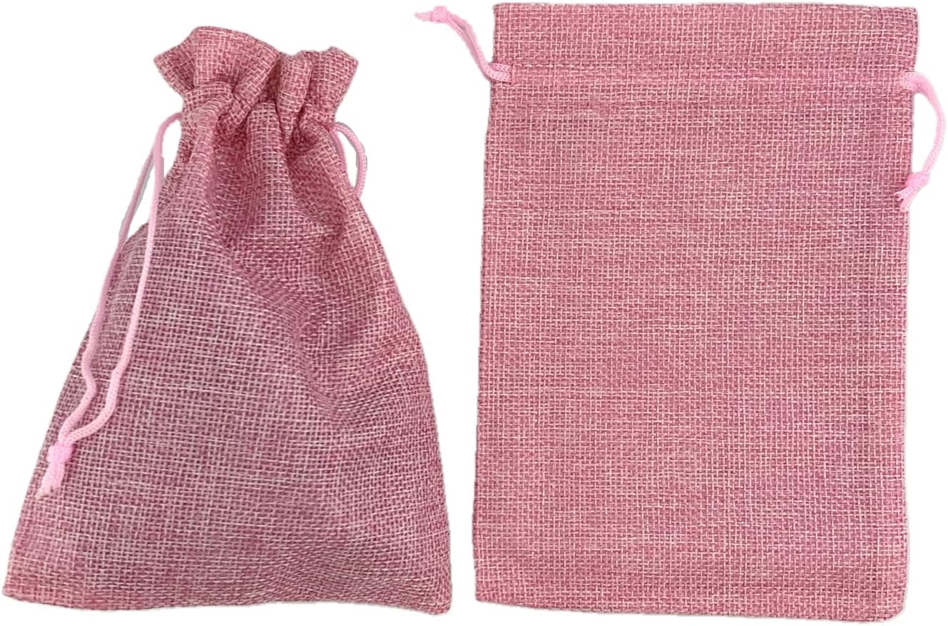 Palmhomee Pack of 25 Burlap Gift Bags with Drawstring Linen Jewelry Pouches Wedding Hessian Jute Bags for Birthday and Treat Pouches Party Wedding Favors Gift (5x7 Inch, Pink)