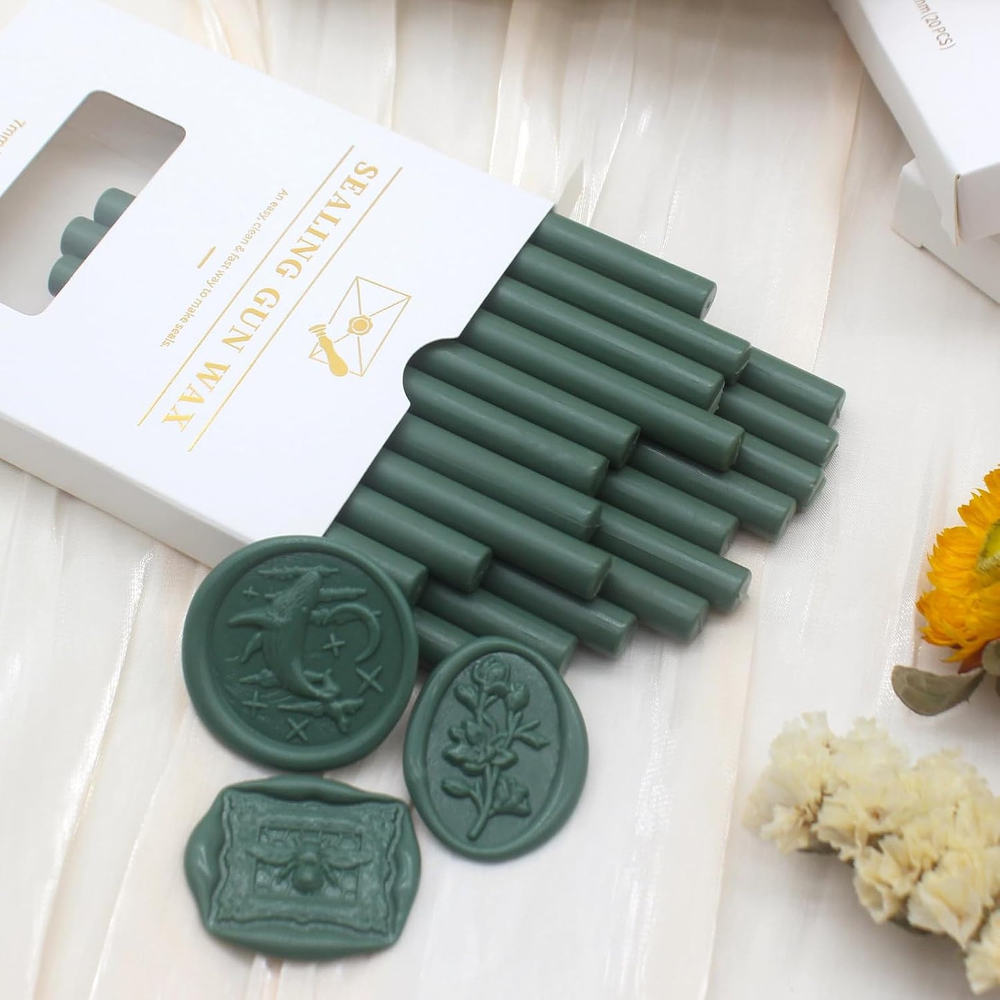 Olive Green Wax Seal Sticks 20pcs, Andotopee Glue Gun Wax Seal Sticks for Wax Seal Stamp, Premium Sealing Wax for Envelope Letter Seal Wedding Invation Craft Adhesive, Great Gift Ideas (Mini Size)
