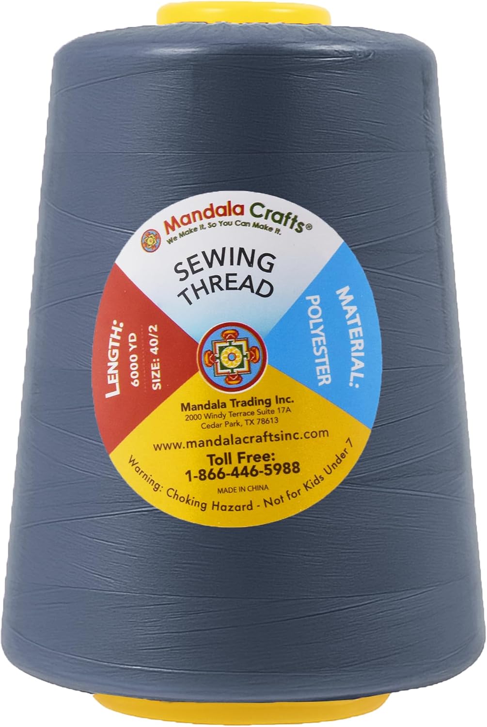 Mandala Crafts 4 Pack of Serger Threads Cones Spools - 40S/2 24000 Yards Polyester Slate Gray Threads for Sergers Machine and Overlock Quilting Sewing Machine