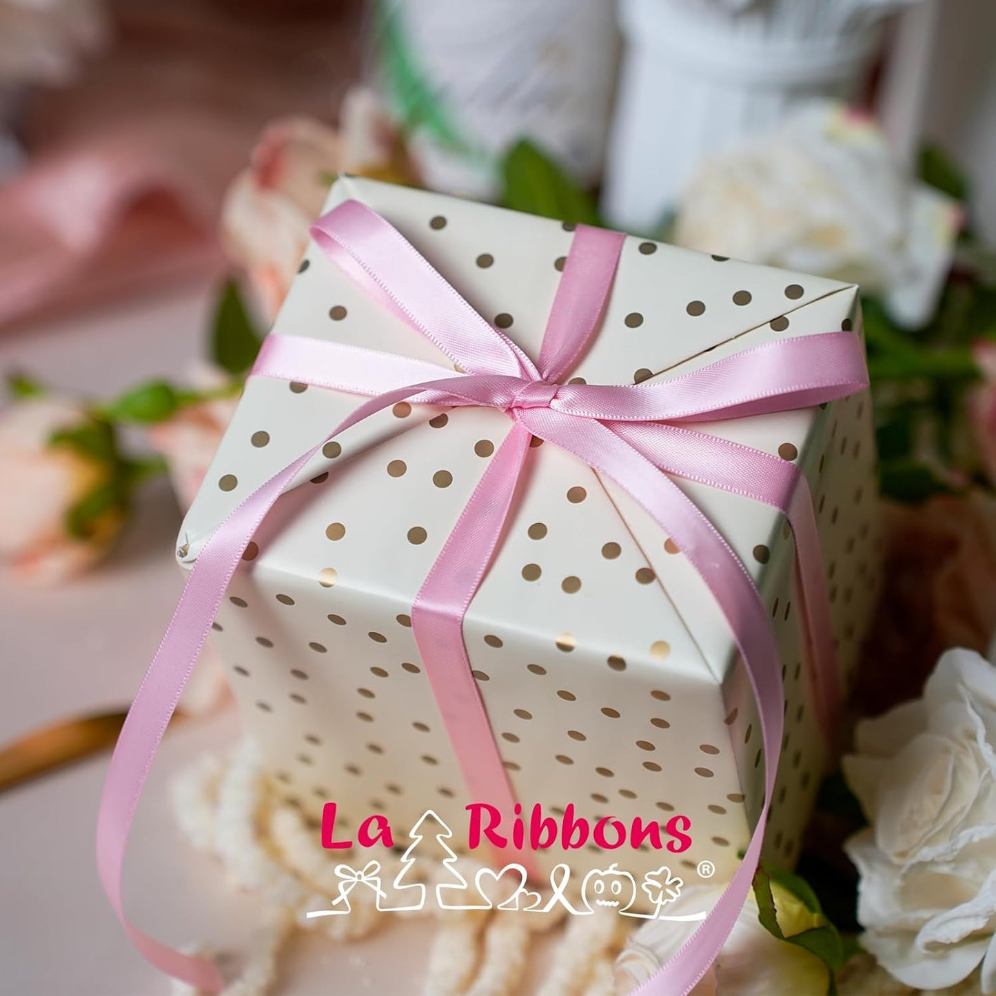 LaRibbons 3/8 Inch 50 Yard Double Faced Satin Ribbon,Rose Pink Small Satin Craft Fabric Ribbon for Gift Wrapping Floral Bouquets Wedding Party Decoration