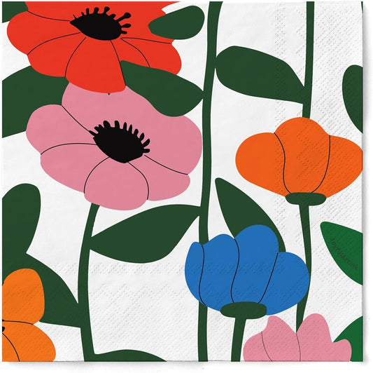 20 Pack Designer Paper Napkins, 3-Ply 6.5x6.5-inches Disposable Decorative White Floral Luncheon Cocktail Napkin for Wedding Event/Birthday/Anniversary Party/Baby Shower