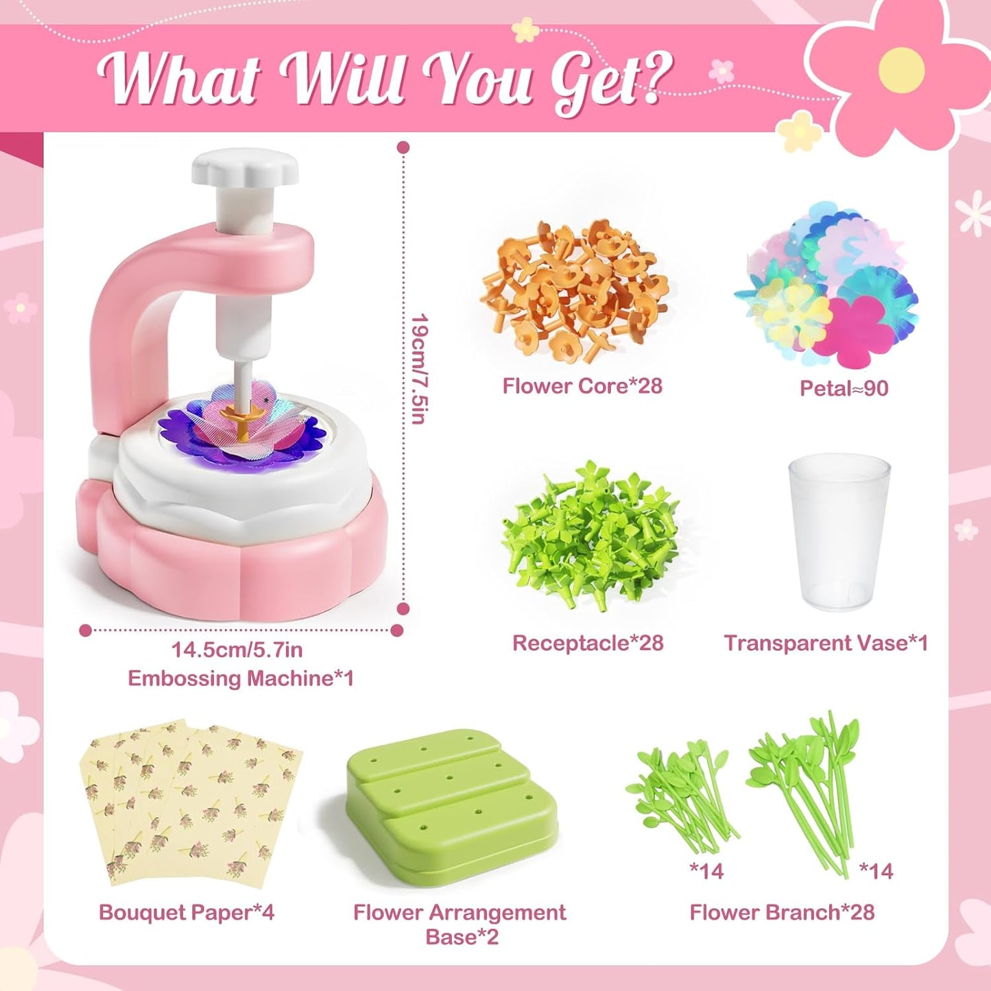 Glotrove Fabric Flower Bouquets Toys, Arts and Crafts for Kids Ages 6-8 8-12 Girls, DIY Craft Kits Gifts for Girls Birthday, Educational Toys for Building Your Flower Bouquet