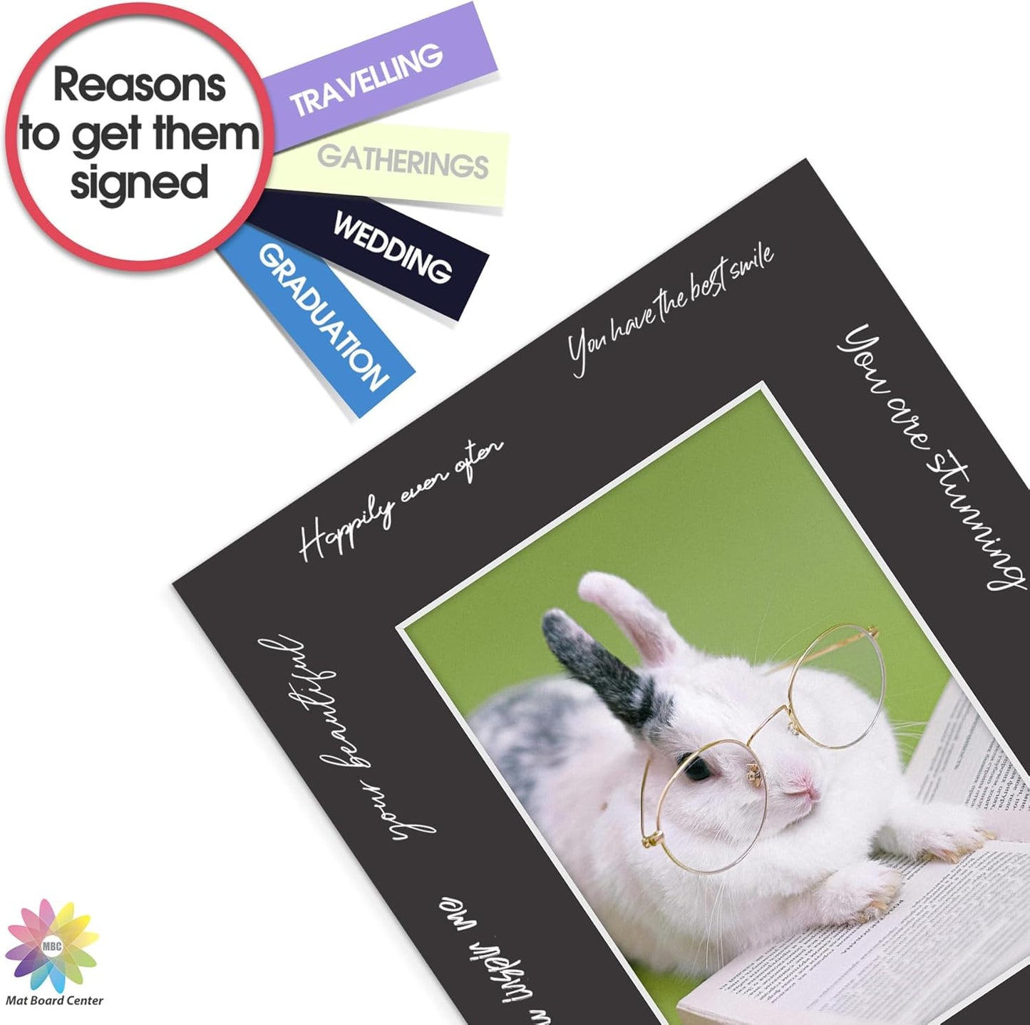 Mat Board Center, Pack of 50, 8x10 for 5x7 Black Mats - Acid Free, 4-ply Thickness, White Core - for Pictures, Photos, Framing