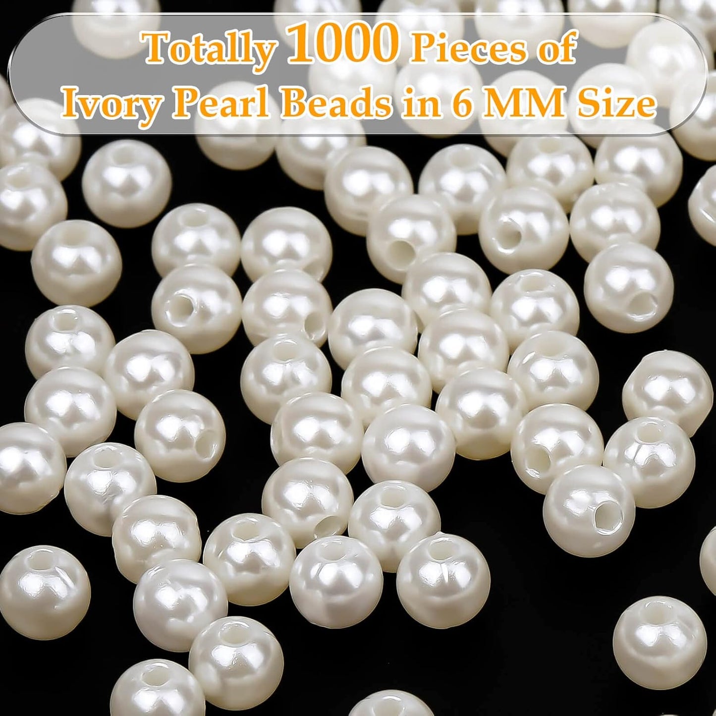 Pearl Beads for Craft, Anezus 1000pcs Ivory Faux Fake Pearls, 6 mm Small Sew on Pearl Beads with holes for Jewelry Making, Bracelets, Necklaces, Hairs, Crafts, Decoration and Vase Filler
