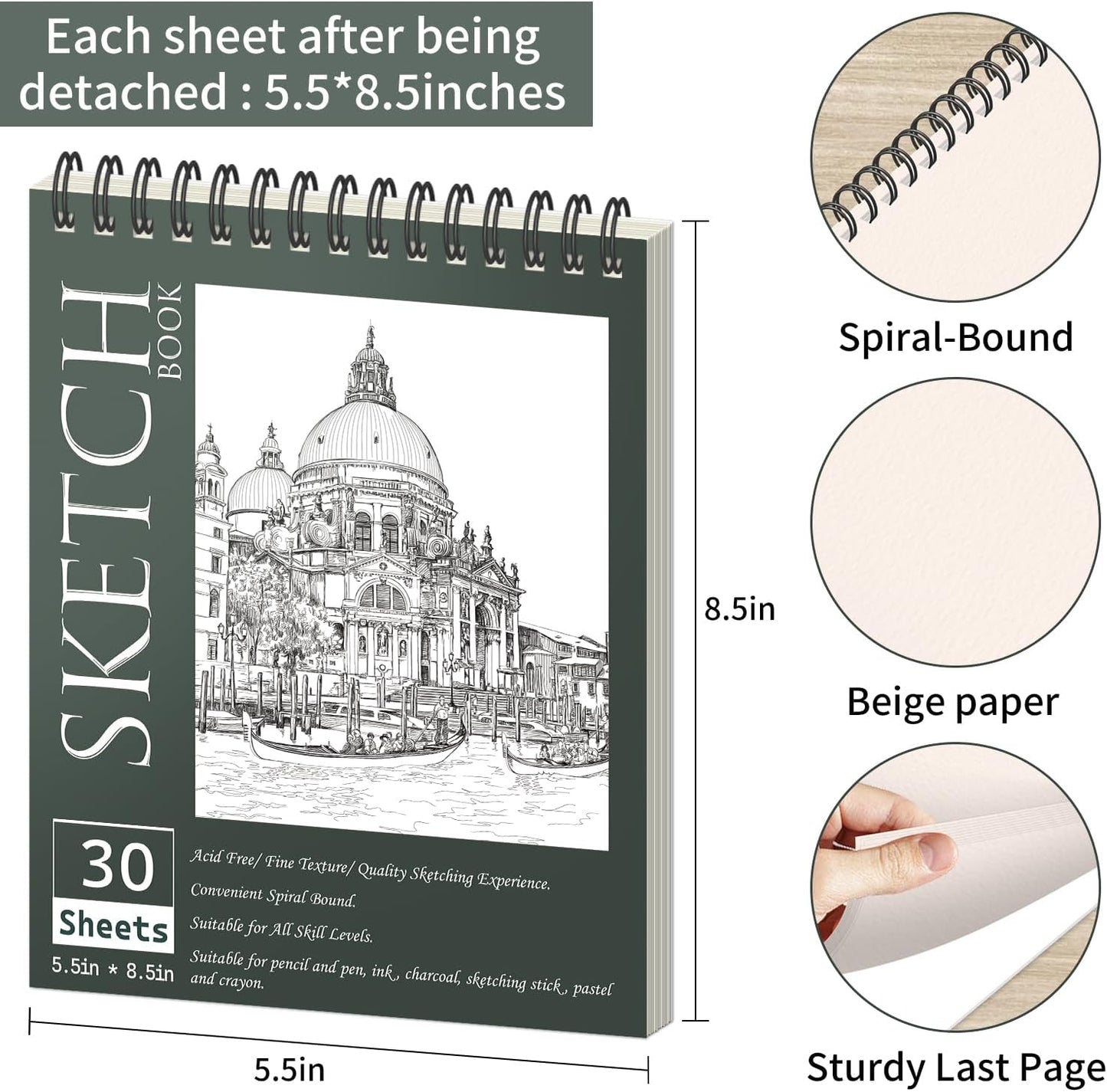 OSIMIG 10 Pack 5.5 * 8.5"" Sketch Books, 300 Sheet Drawing Paper, Mini Sketchbook for Kids, Drawing Pad, Top Spiral Bound Sketch Pad for Beginger, Adult Art Supplies, sumiaoben -10