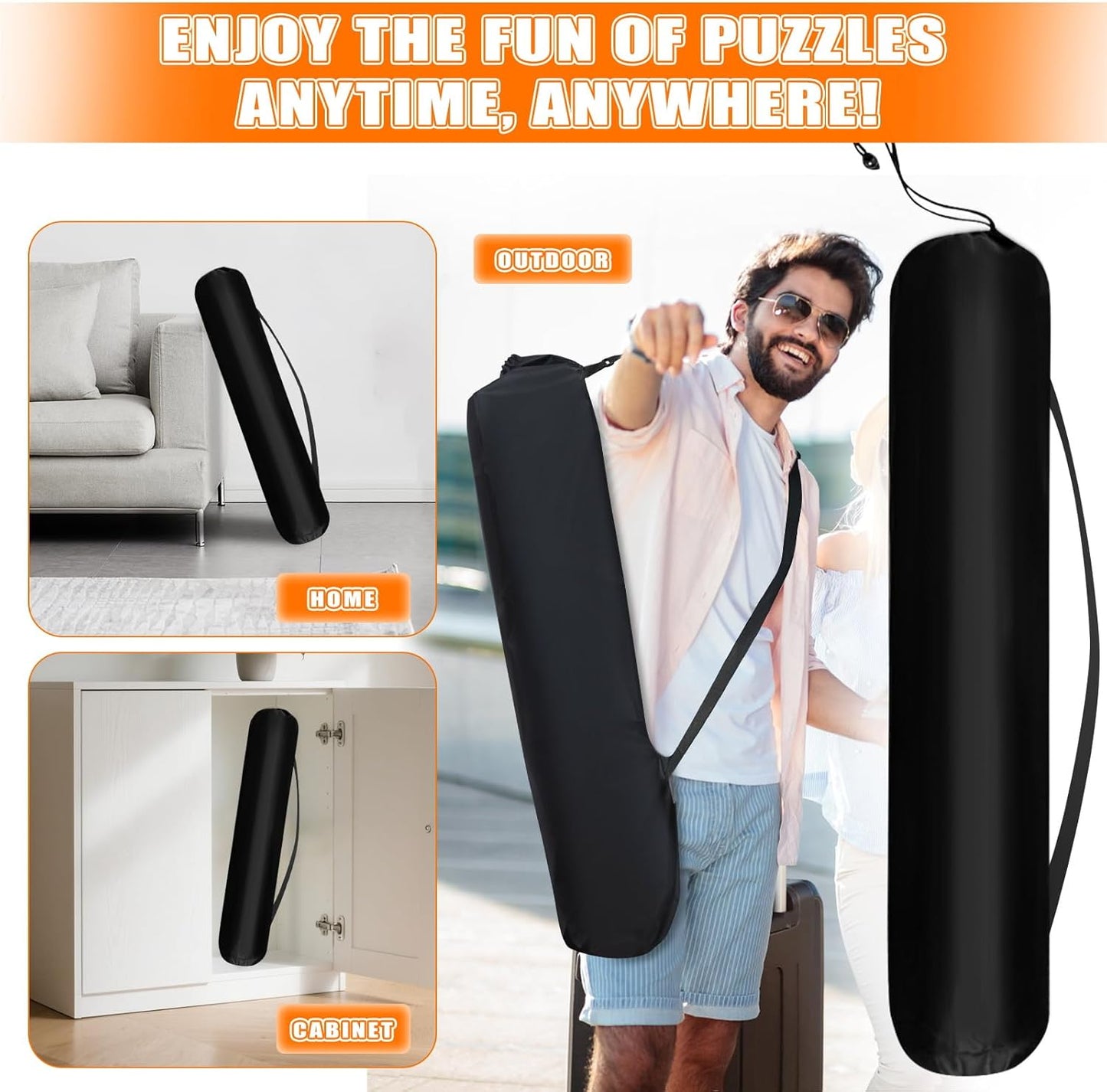 Nattork Jigsaw Puzzle Mat Roll Up，Portable Saver Pad Up to 2000 Pieces，with Non-Slip Rubber Bottom，4 Puzzle Sorting Trays & 1 Storage Bag