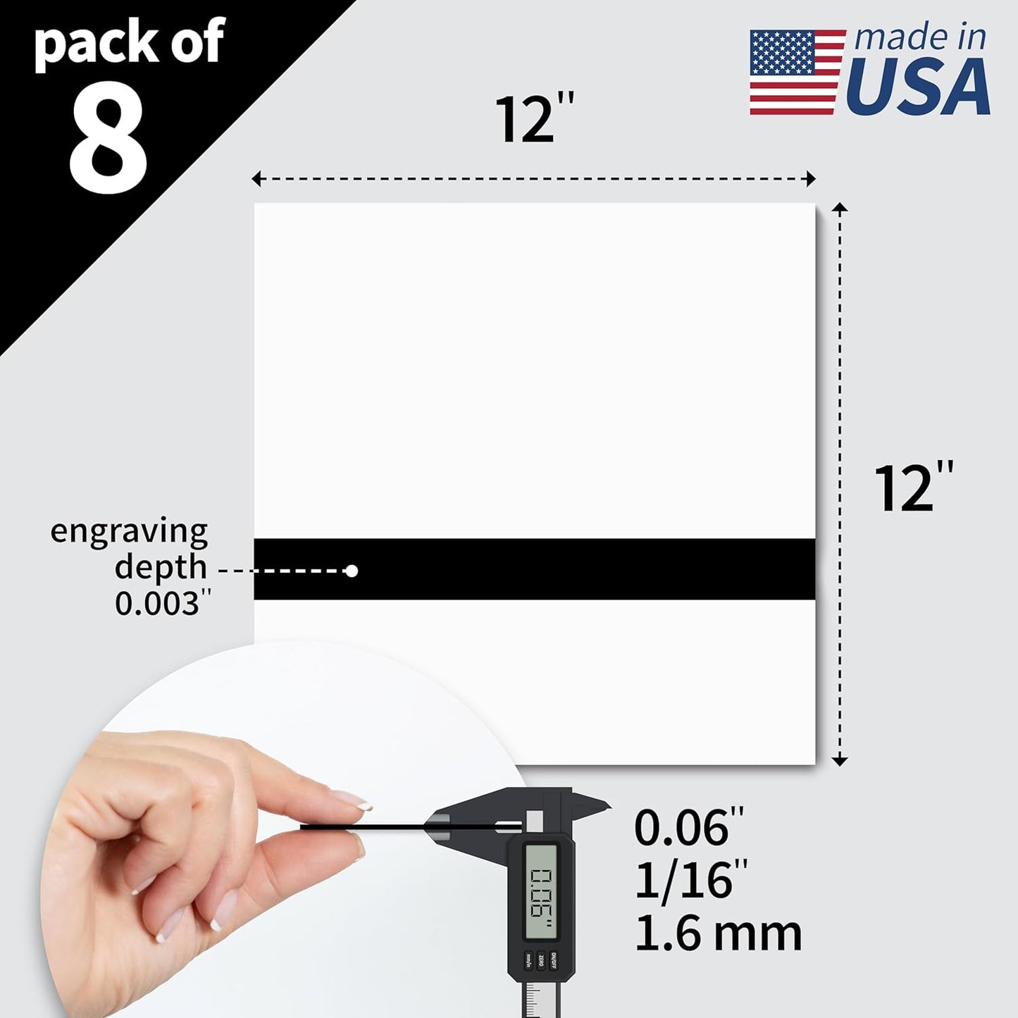 Trotec TroLase | 12"x12"x1/16", 8 Pcs | White/Black | 2 Ply | Modified Acrylic | Laser Engraving Double Color Plastic Sheet | Engraving Blanks for Laser, Saw, Guillotine | Made in USA