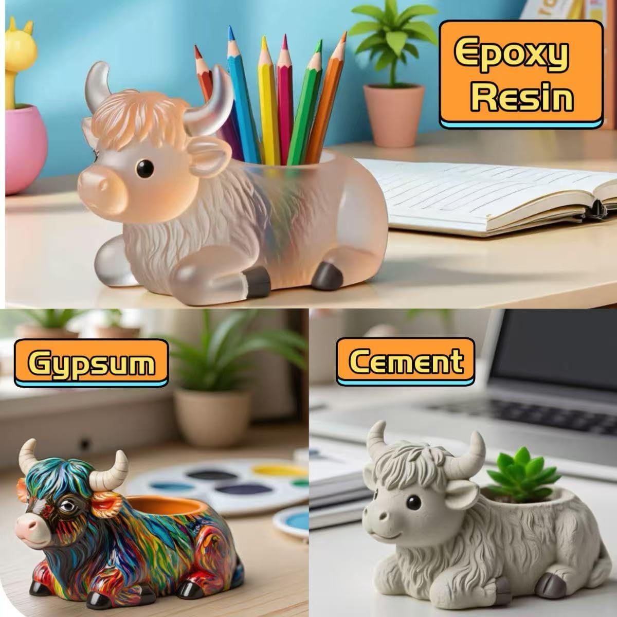Animal Resin Molds Silicone 3D Cute Cow Epoxy Resin Plaster Candle Holder Wax Molds for Candle Making, Art Crafts DIY Unique Display Home Decor