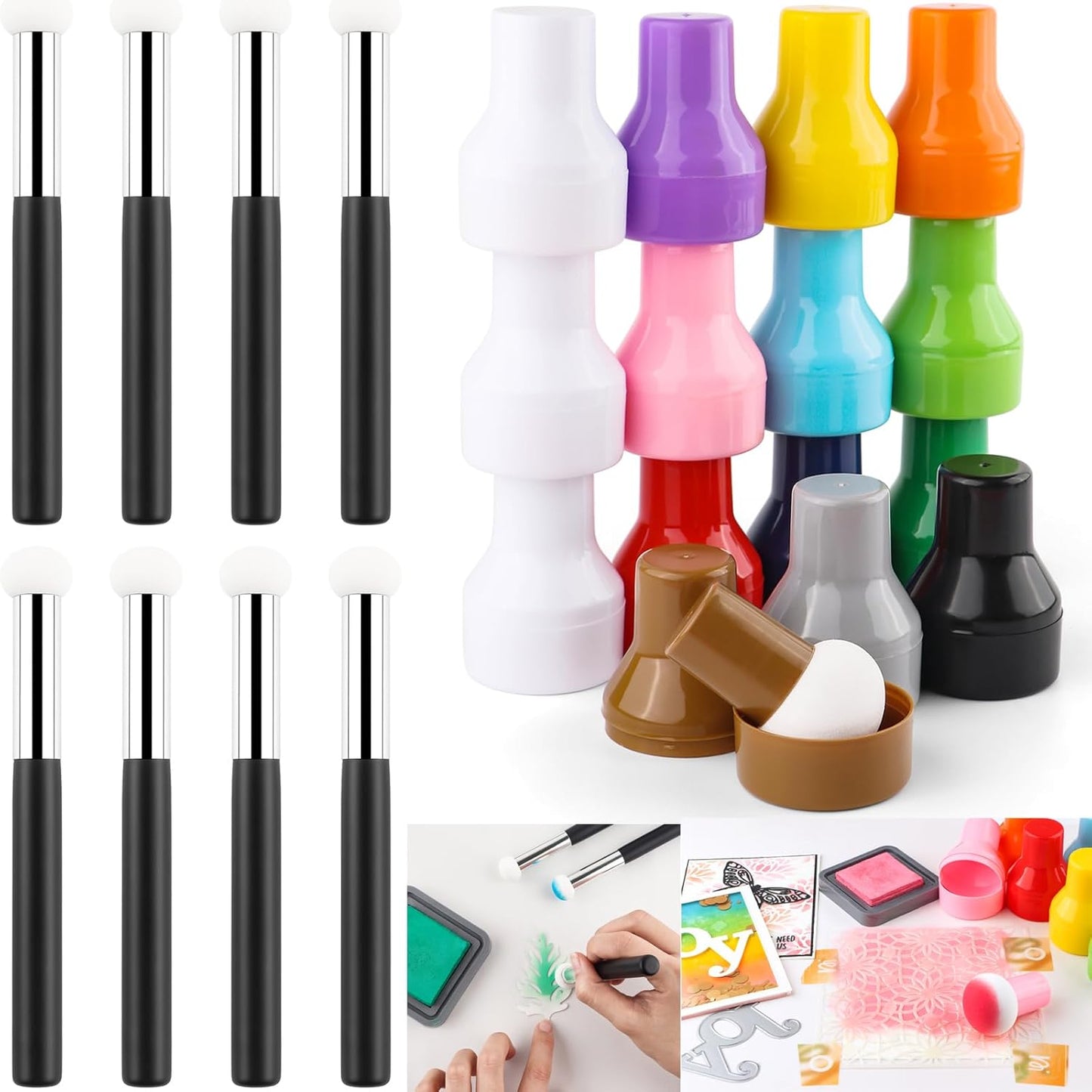 23PCS / Sets Ink Applicator with Storage Cases,Paper Pouncers for Direct Ink Application On Crafts Projects Easily,Inking Sponge for Stamp Ink Distressing, Blending Card Making Crafting Tools
