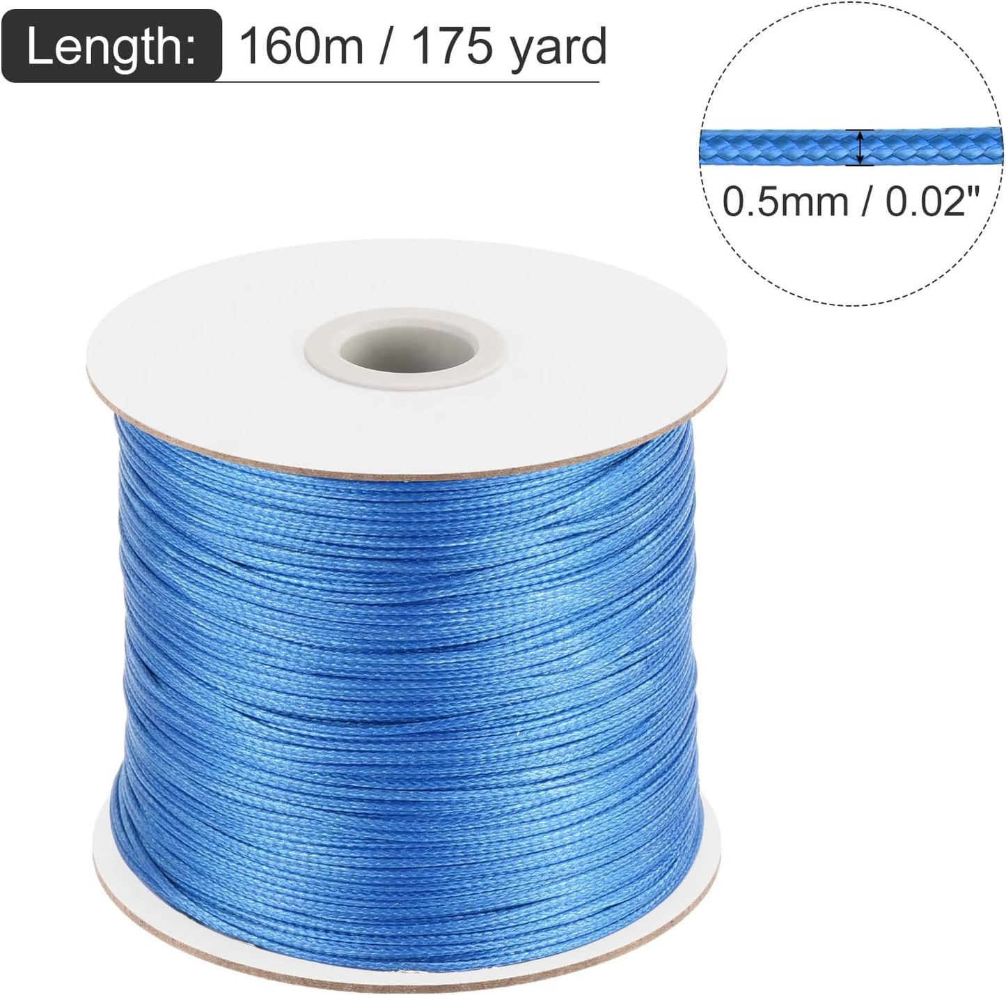 MECCANIXITY Waxed Cord 0.5mm Waxed Polyester Cord 175 Yard Wax String for Bracelet Making, Necklaces, Beading, Jewelry Making and DIY Crafts(Bright Blue)