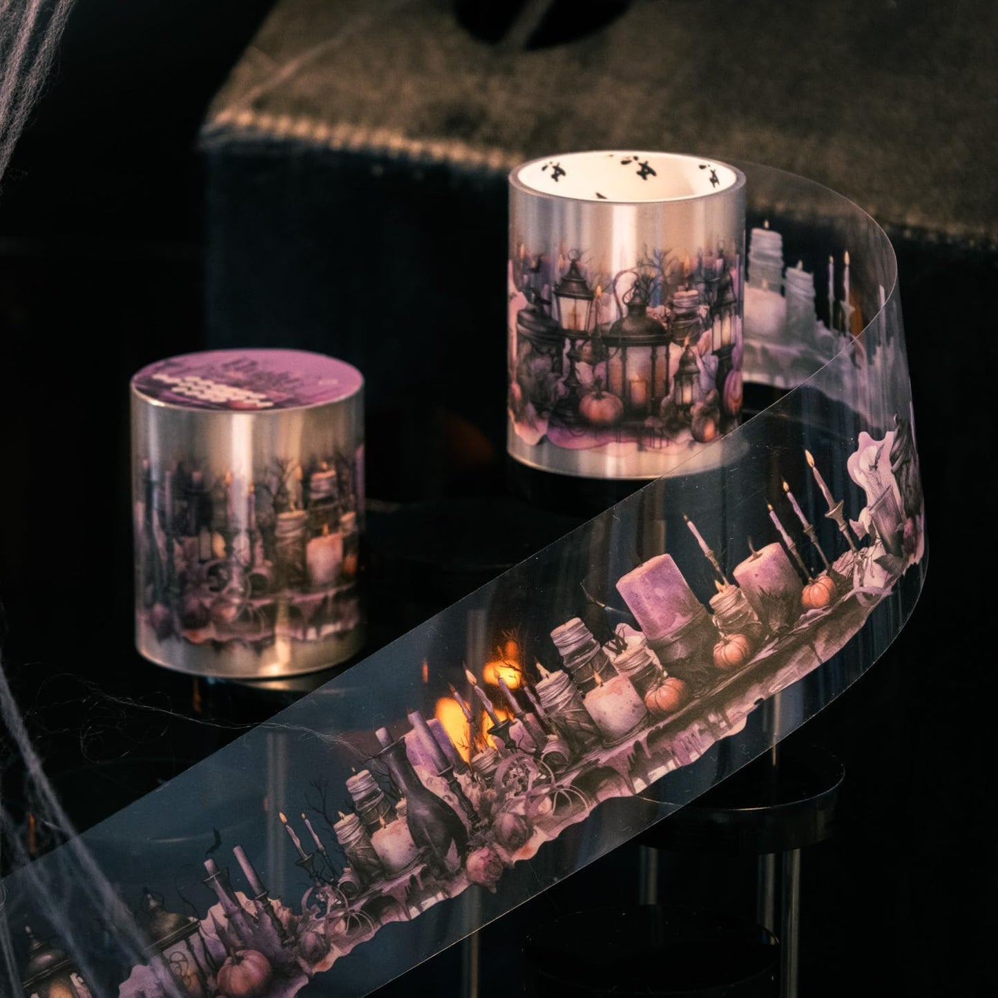 Gothic Scrapbook Tape Stickers,6 Rolls PET Halloween Pumpkin Washi Tape for Scrapbooking,Journaling,Junk Journal,Planner,DIY Arts Crafts(Dance Party)