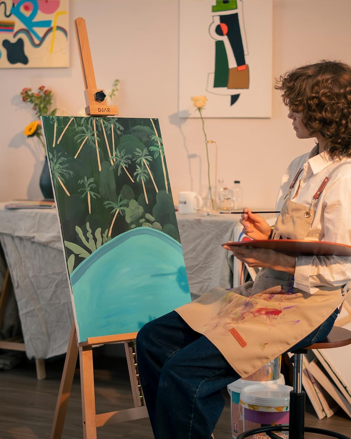 DJAR A Frame Wooden Art Easel for Painting, 57’’-76’’ Adjustable Height, Hold Canvas up to 43’’, Floor Easel Stand for Adults, Beginner