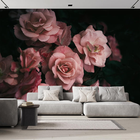wall26 Removable Wall Sticker/Wall Mural Close Up Dark Rose Flower Blossoms Nature Wilderness Photography Realism Decorative Botanical Relax/Calm Floral for Living Room, Bedroom, Office - 66"x96"