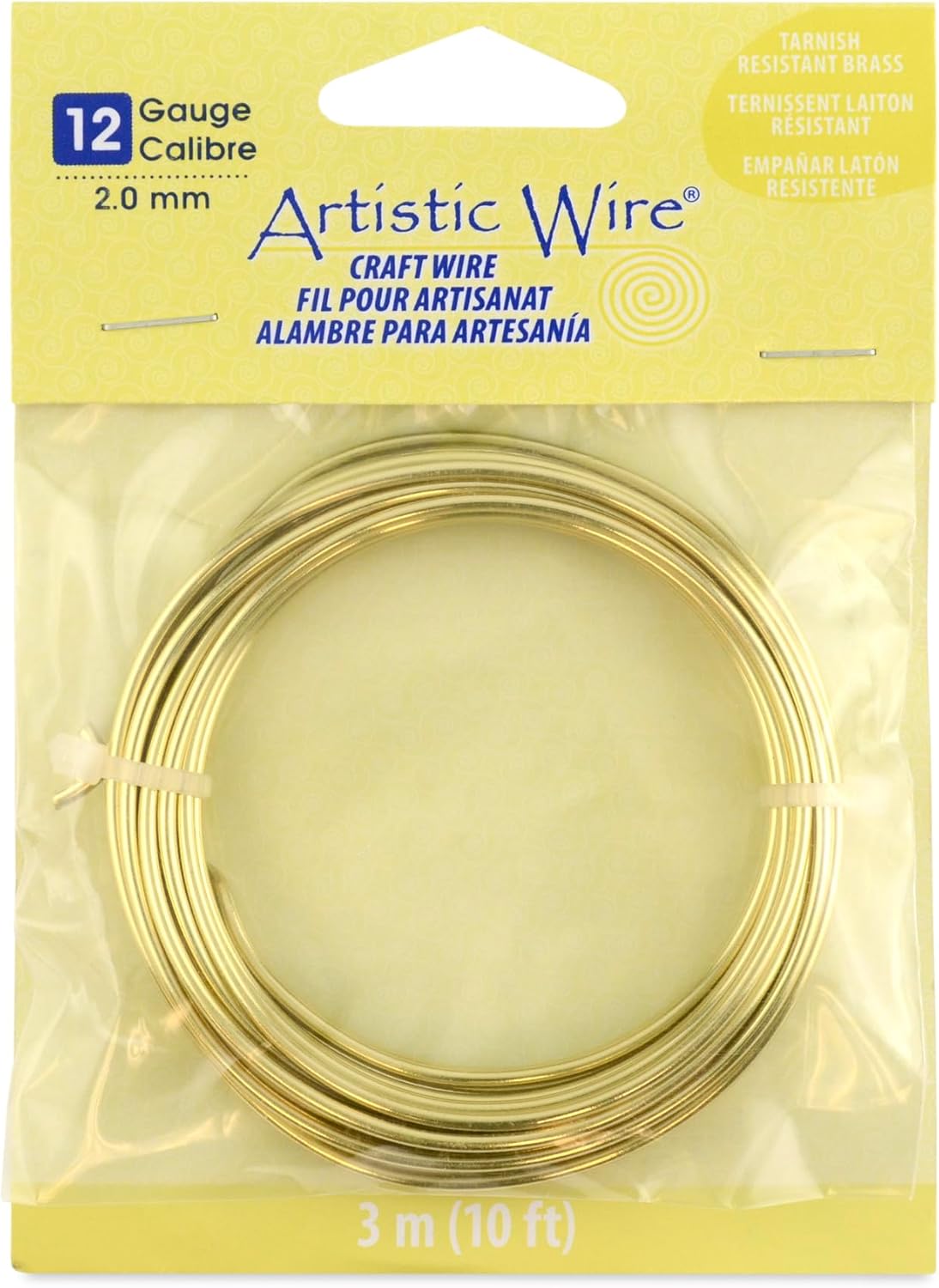 Artistic Wire 12 Gauge Tarnish Resistant Brass Craft Jewelry Wrapping Wire, Gold Color, 10 ft
