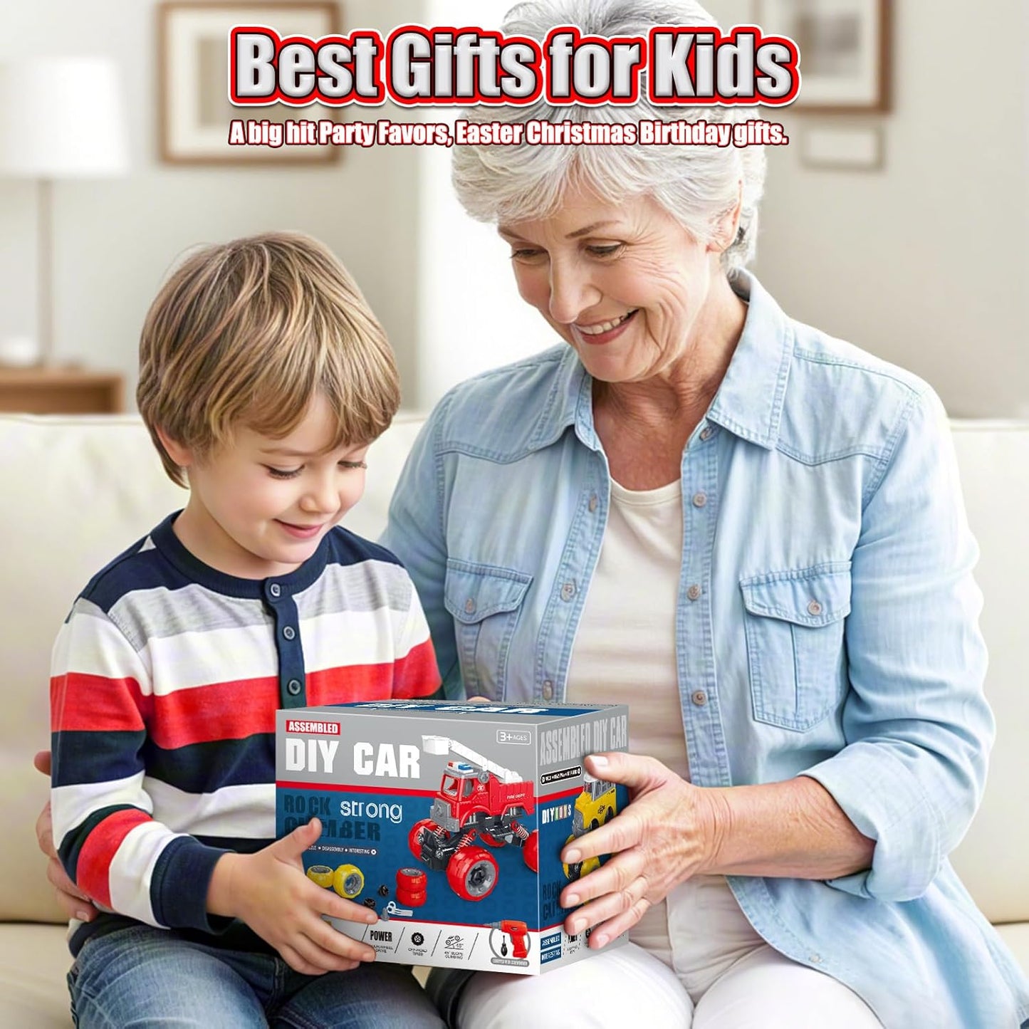 LUDILO Kids Boys Toys Age 4-6 5-7 6-8: 4 PCS DIY Assembly Building City Bus Ambulance Police Car Toy Fire Truck with Electric Drill, Stem Learning Toys Gifts for 3 4 5 6 7 8 Year Old Boys Girls Kids