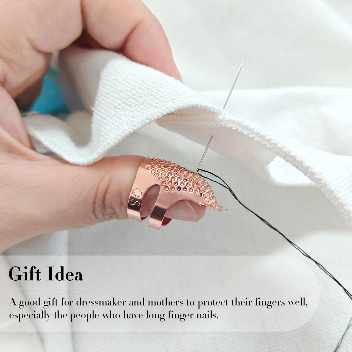 FR 4 Pack (2 Sizes, S/M) Sewing Thimble Finger Protector, Adjustable Finger Metal Shield Protector Pin Needles Sewing Quilting Craft Accessories DIY Sewing Tools Needlework Rose Gold