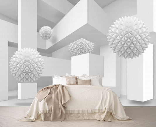 3D Wallpaper Abstract Tunnel Space Stereo Wall Mural Metal Ball Tapiz para Pared for Bedroom Living Room TV Background Wall Studio（Not Peel and Stick）