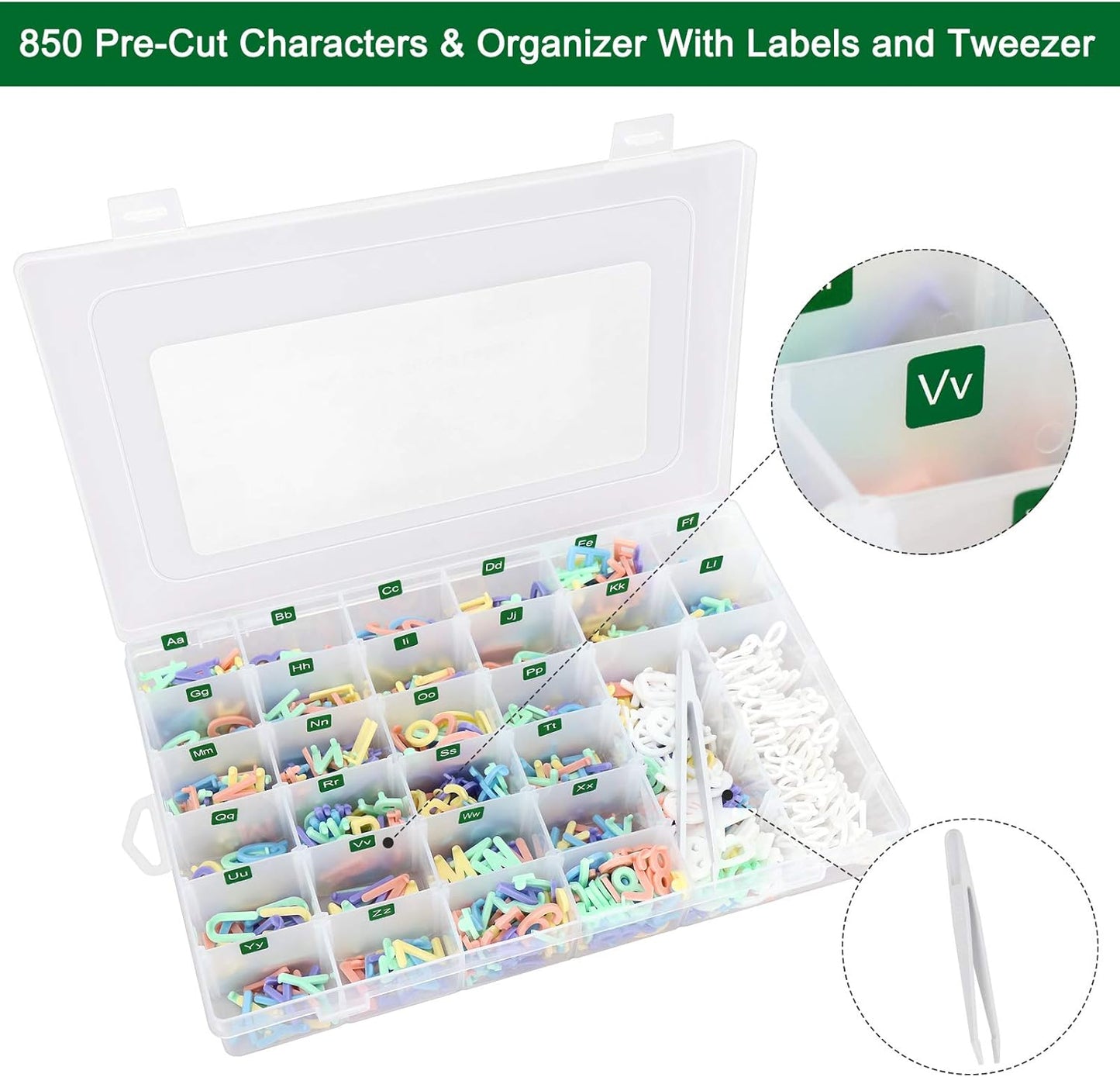 Letter Board Letters Only,850 PRE-Cut Characters (3/4 Inch,in 5 Colors) with Sorting Tray,Felt Letter Board Letters (Choice C)