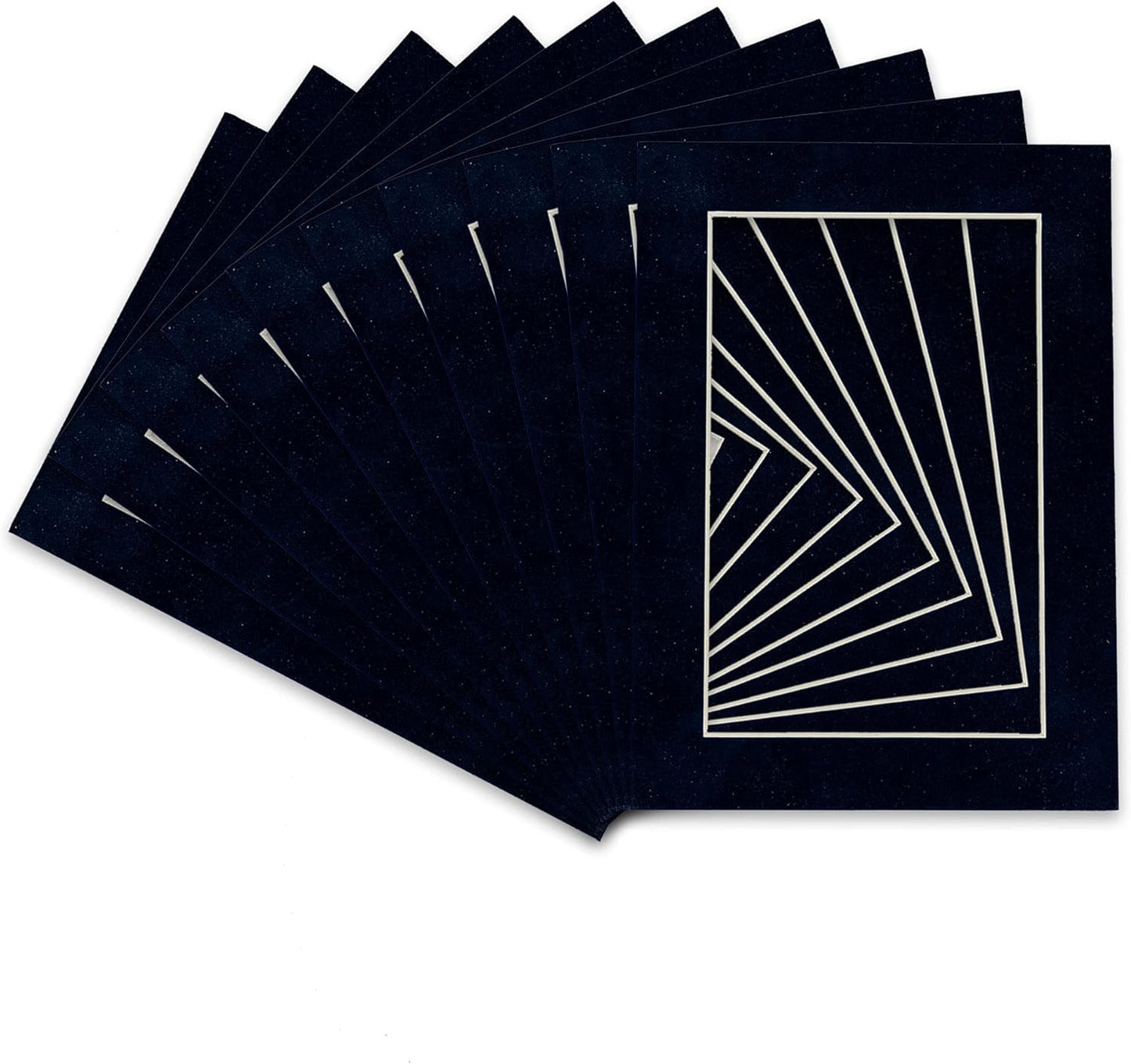 Pack of TEN 8x10 Mats Bevel Cut for 6x8 Photos - Acid Free Navy Suede Precut Matboards For Pictures, Photos, Framing - 4-ply Thickness