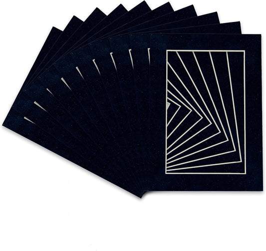 Pack of Ten Acid Free 8.5x11 Mats Bevel Cut for 7x9 Photos - Navy Suede Precut Matboards With Backing Boards and Self Seal Photo Mat Bags For Pictures, Photos, Framing - 4-ply Thickness