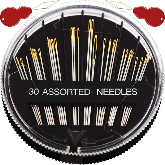 Premium 30/60 Pack Sewing Needles for Hand Sewing Repair with 2 Threaders, 6 Sizes Assorted Large Eye Stitching Needles for Embroidery and Handsewing