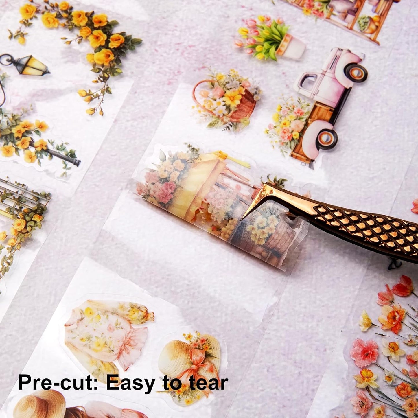 Floral Sea PET Tape Set, 3 Rolls Pre-Cut Botanical Stickers for Scrapbooking, Journaling, DIY Crafts, and Collage Art (30 mm/50 mm/55 mm)