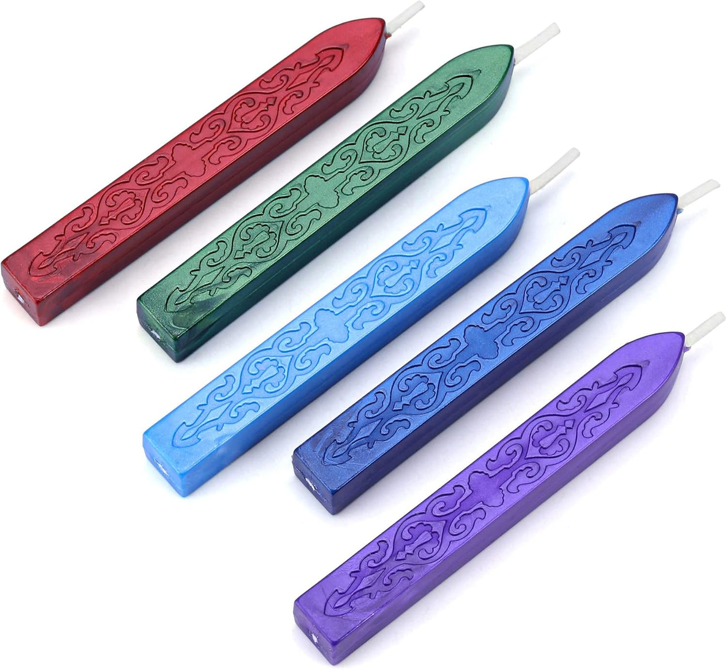 Yoption 5 Color Sealing Wax Sticks, Vintage Totem Fire Manuscript Wax Seal Sticks with Wicks for Wax Seal Stamp (Blue+Purple+Red+Navy Blue+Green)